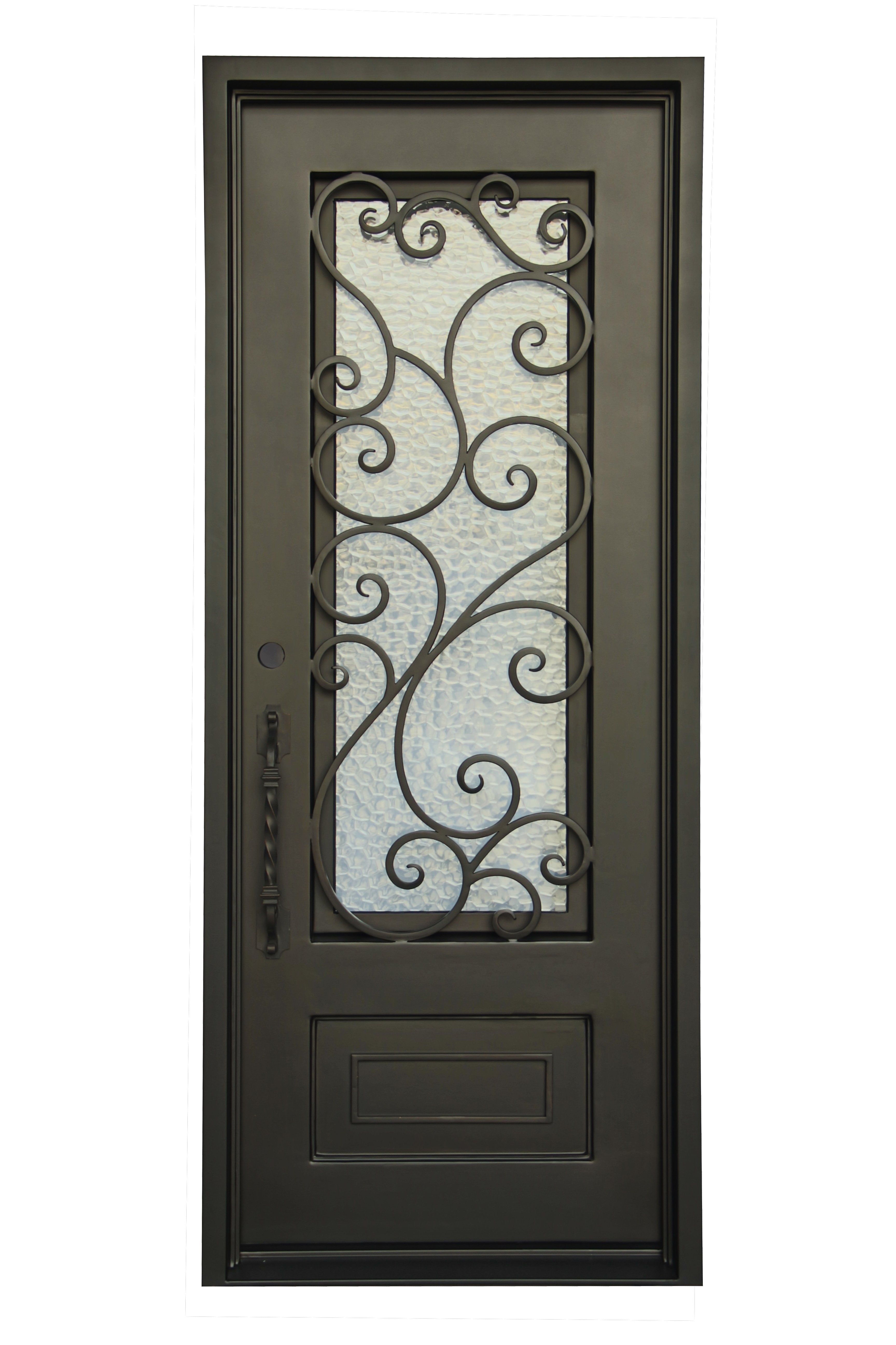 Abbott Model Pre Hung Single Front Entry Wrought Iron Door With Water Cube Glass