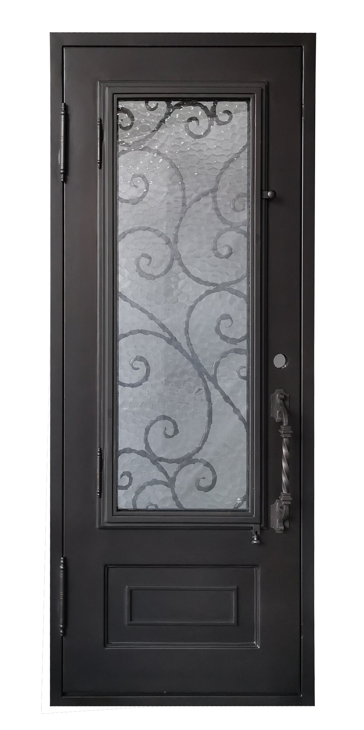 Abbott Model Pre Hung Single Front Entry Wrought Iron Door With Water Cube Glass