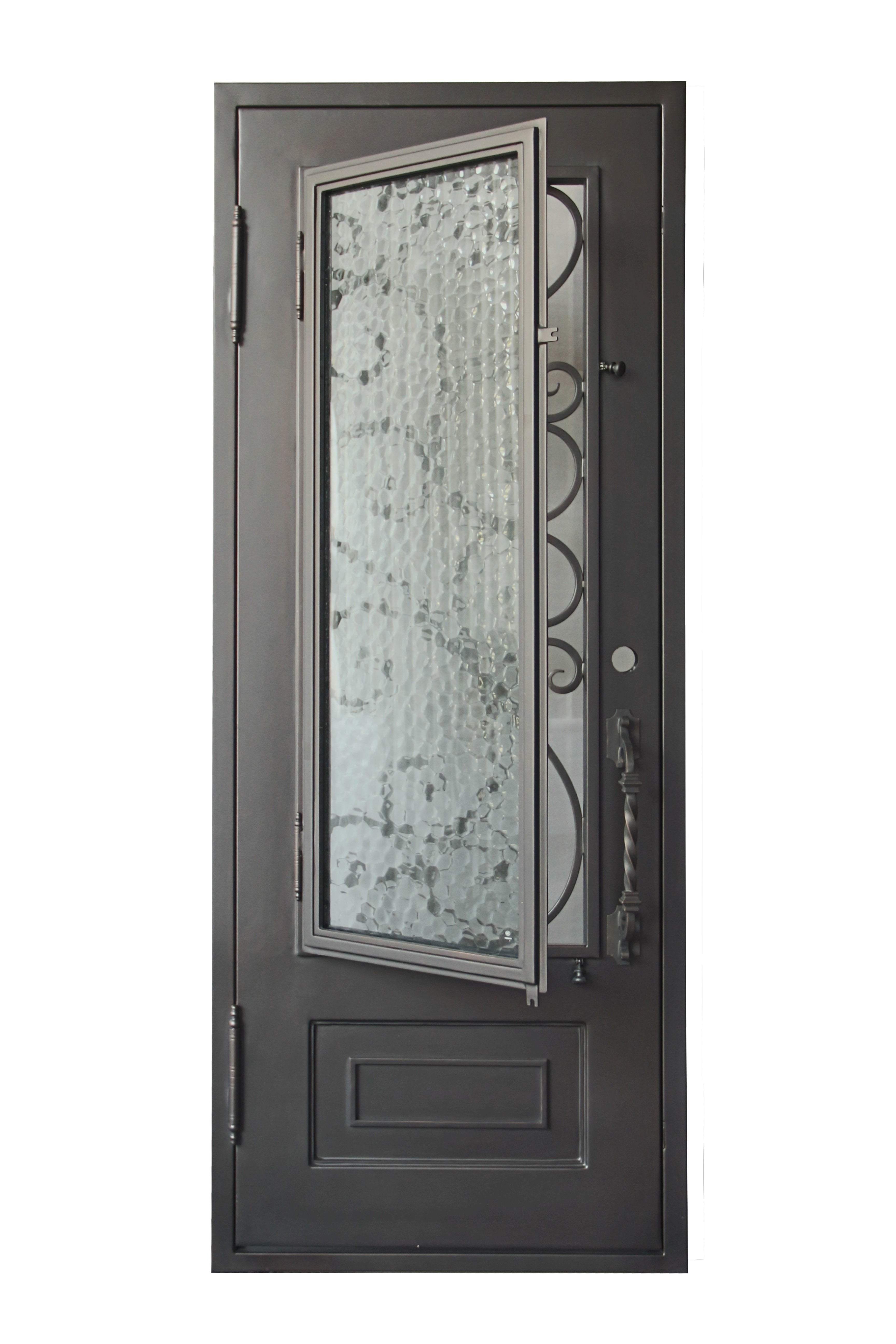 Abbott Model Pre Hung Single Front Entry Wrought Iron Door With Water Cube Glass