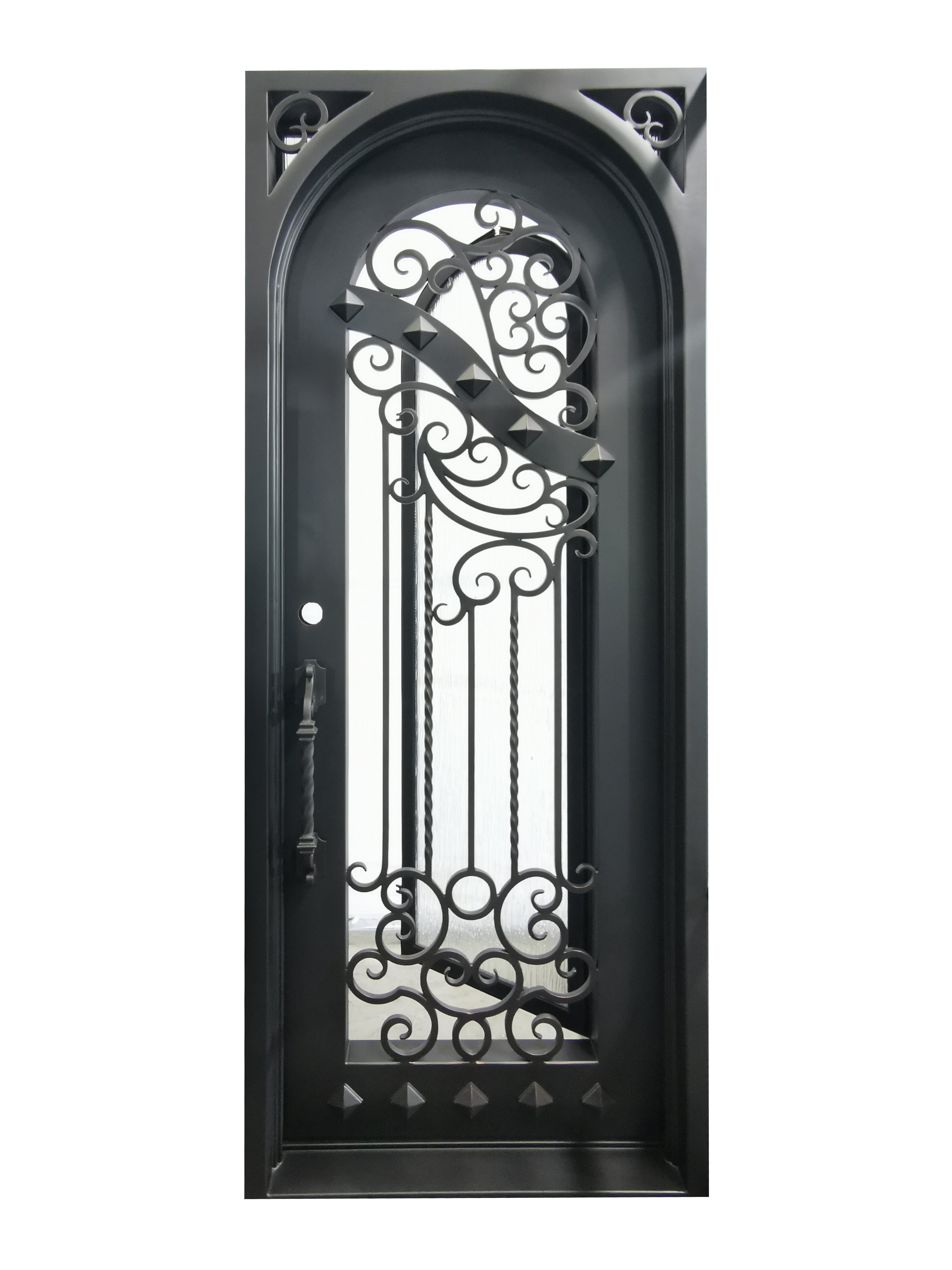 Cresson Model Pre Hung Single Front Entry Wrought Iron Door With Rain Glass