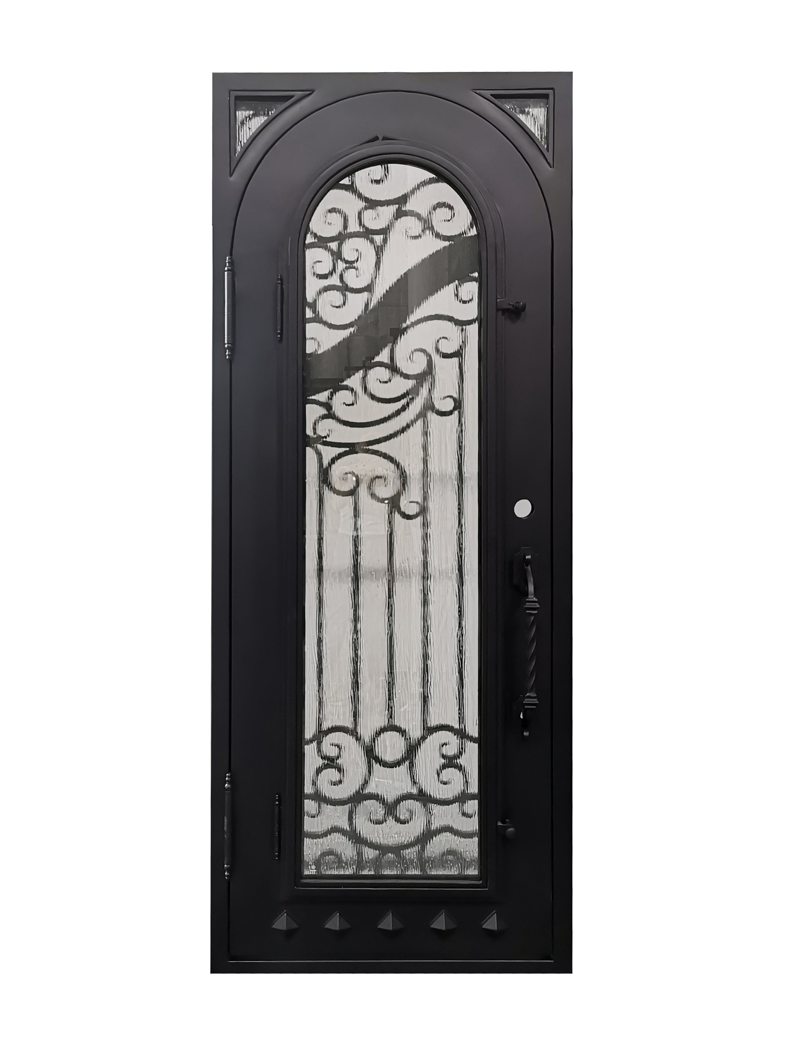 Cresson Model Pre Hung Single Front Entry Wrought Iron Door With Rain Glass