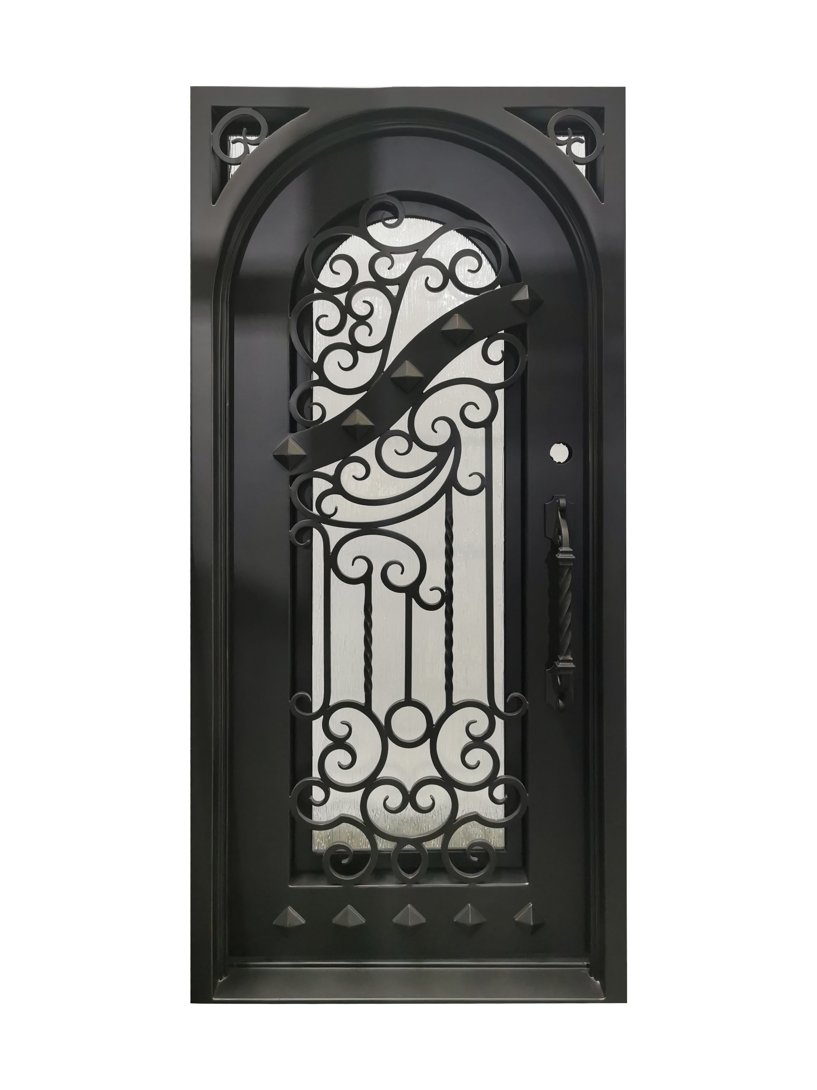 Cresson Model Pre Hung Single Front Entry Wrought Iron Door With Rain Glass