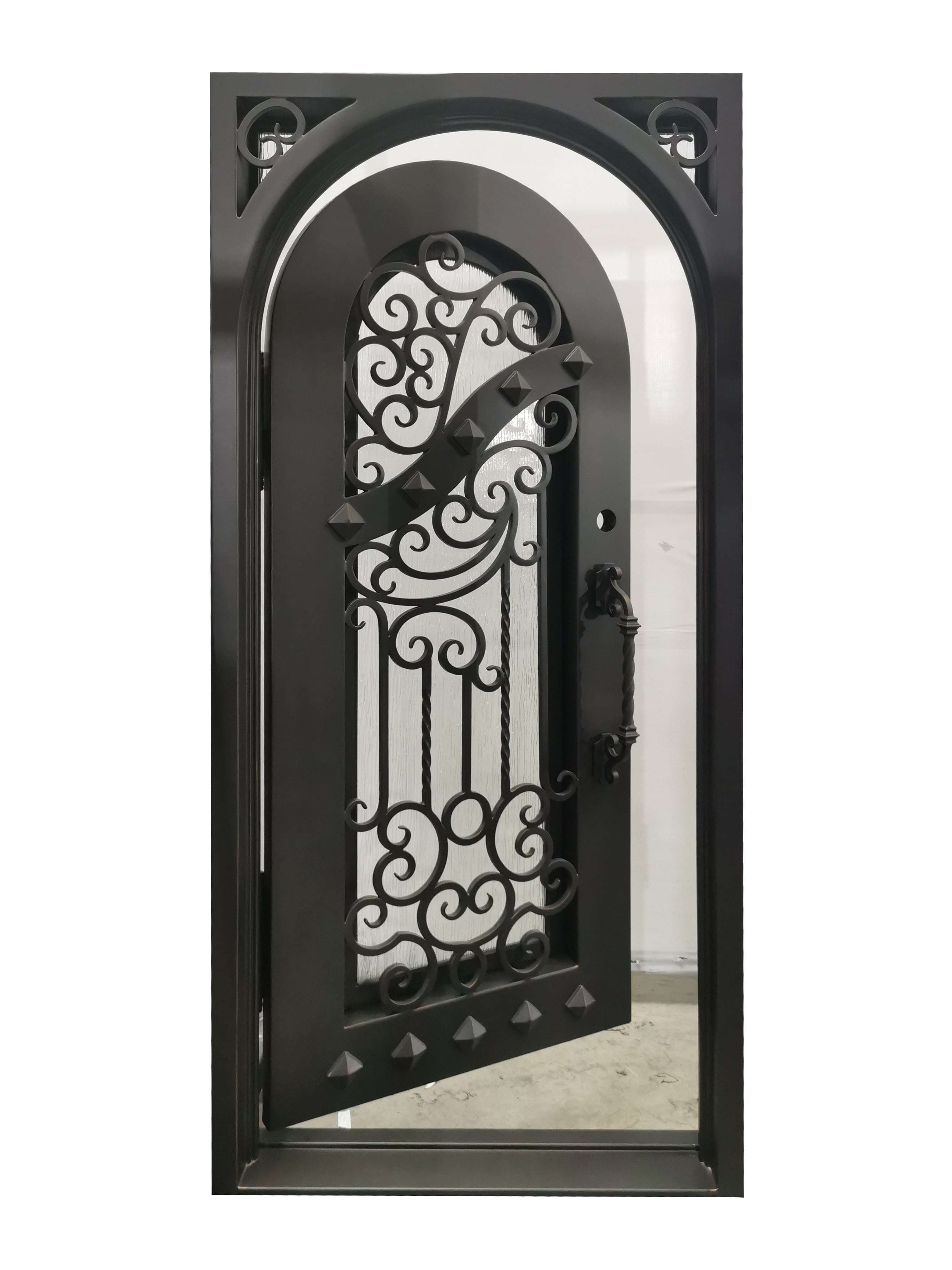 Cresson Model Pre Hung Single Front Entry Wrought Iron Door With Rain Glass