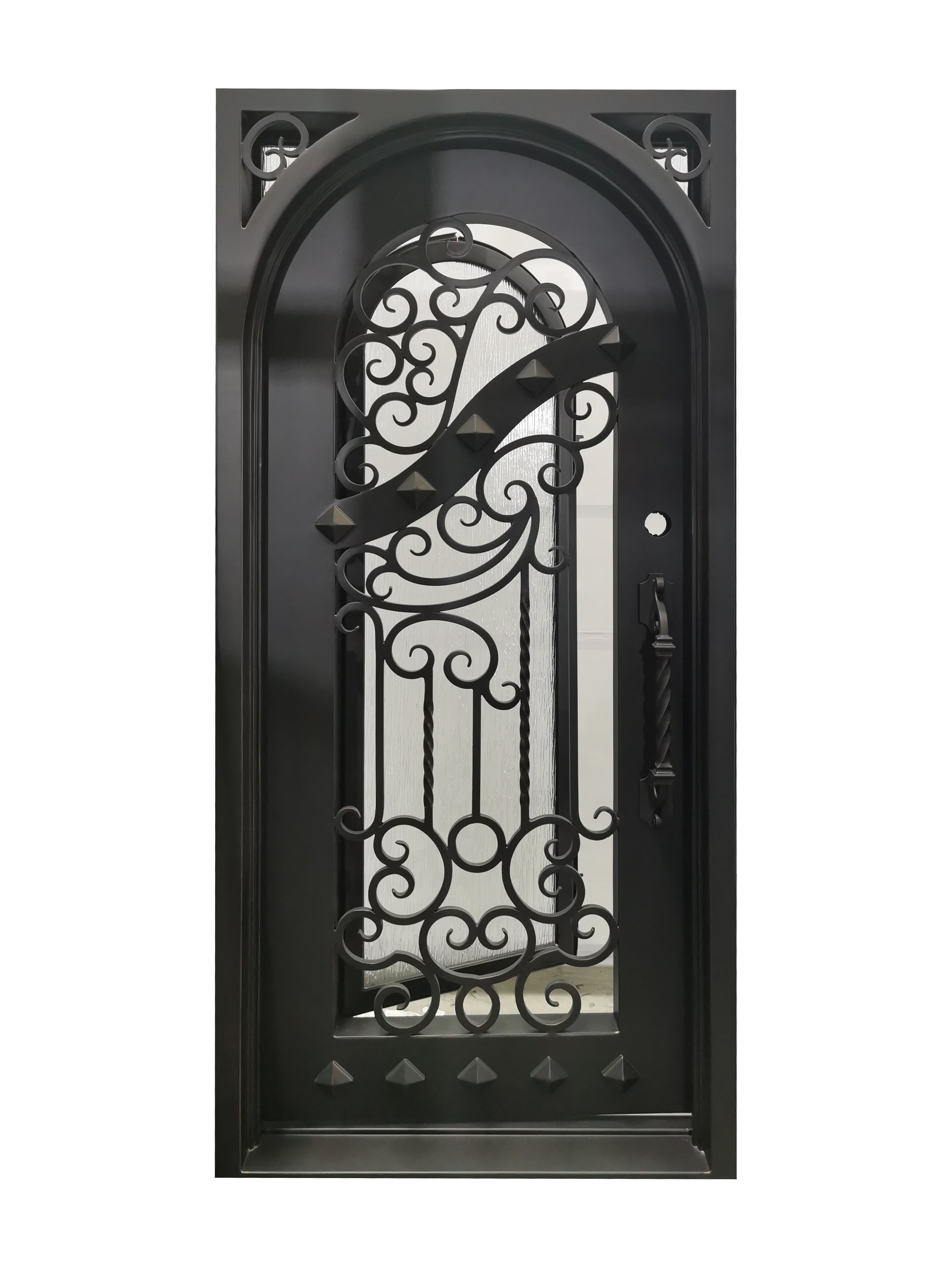 Cresson Model Pre Hung Single Front Entry Wrought Iron Door With Rain Glass