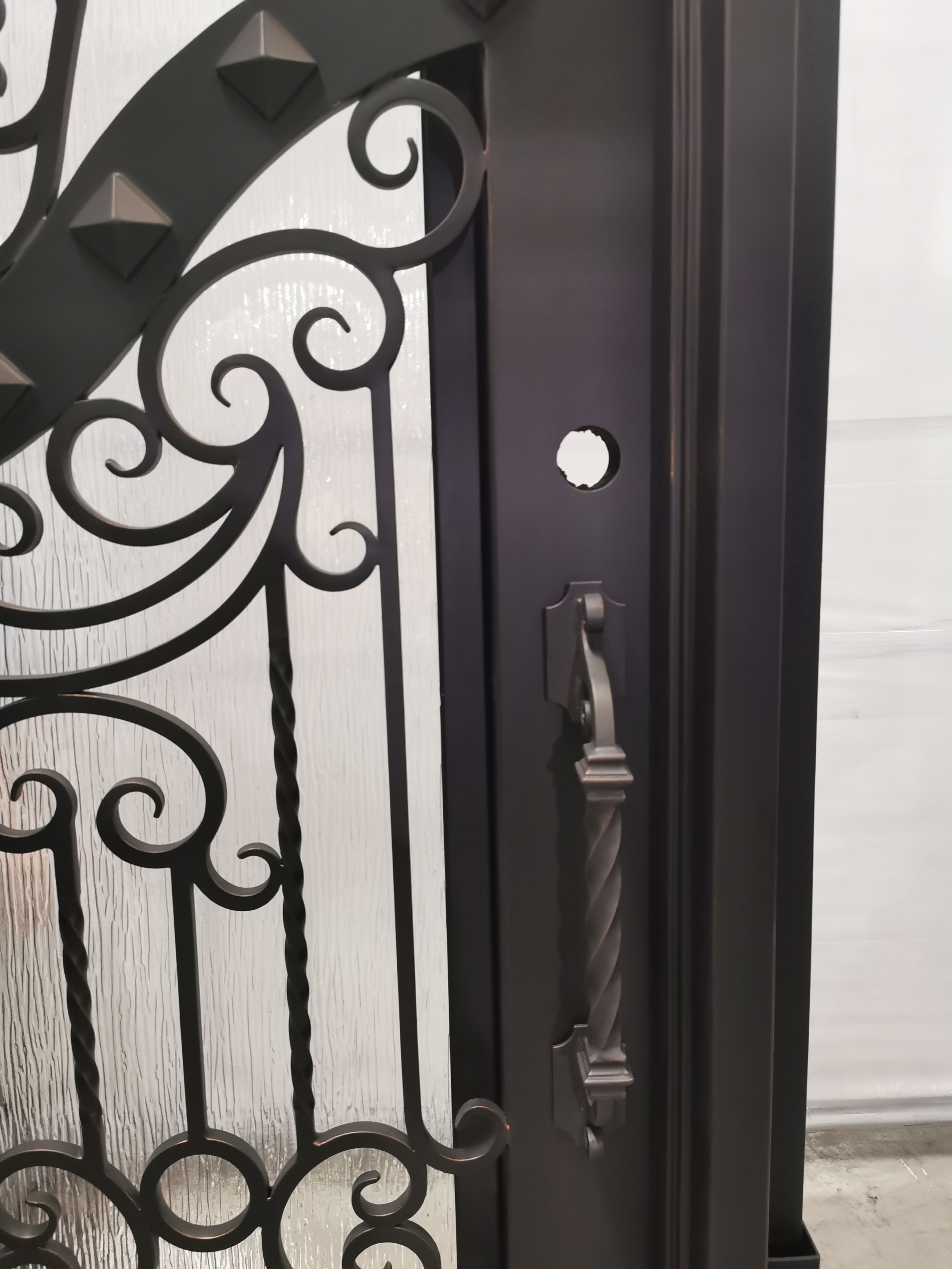 Cresson Model Pre Hung Single Front Entry Wrought Iron Door With Rain Glass