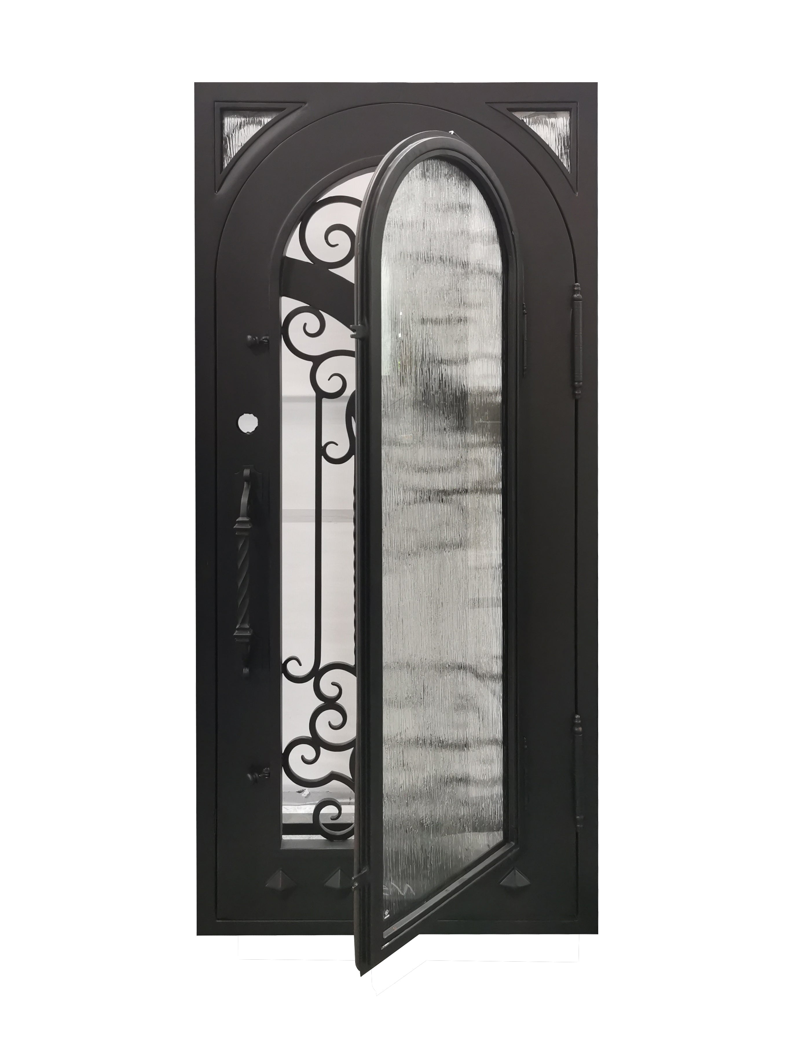 Cresson Model Pre Hung Single Front Entry Wrought Iron Door With Rain Glass