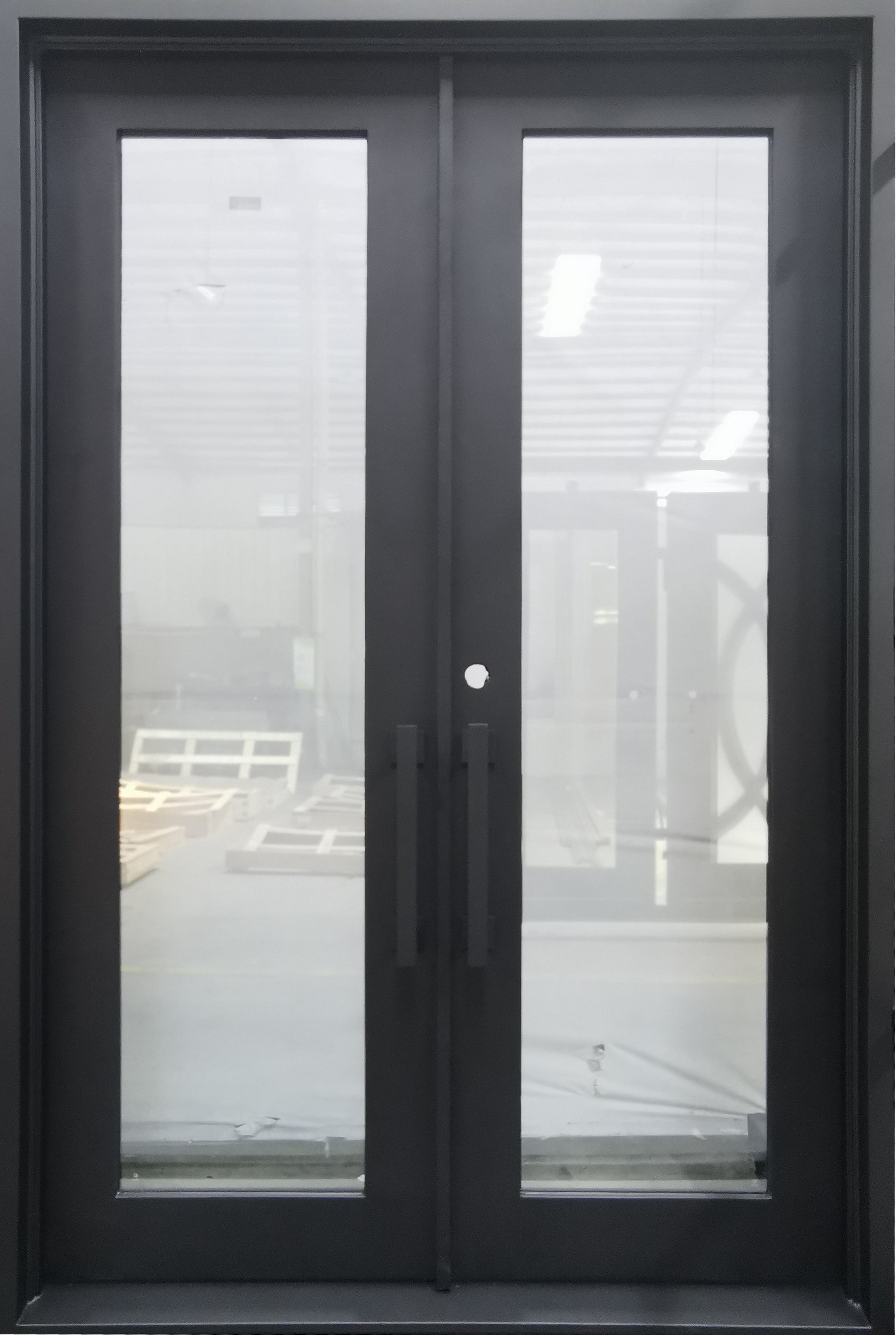 Acton Model Double Front Entry Iron Door With Tempered Clear Low E Glass Matt Black Finish
