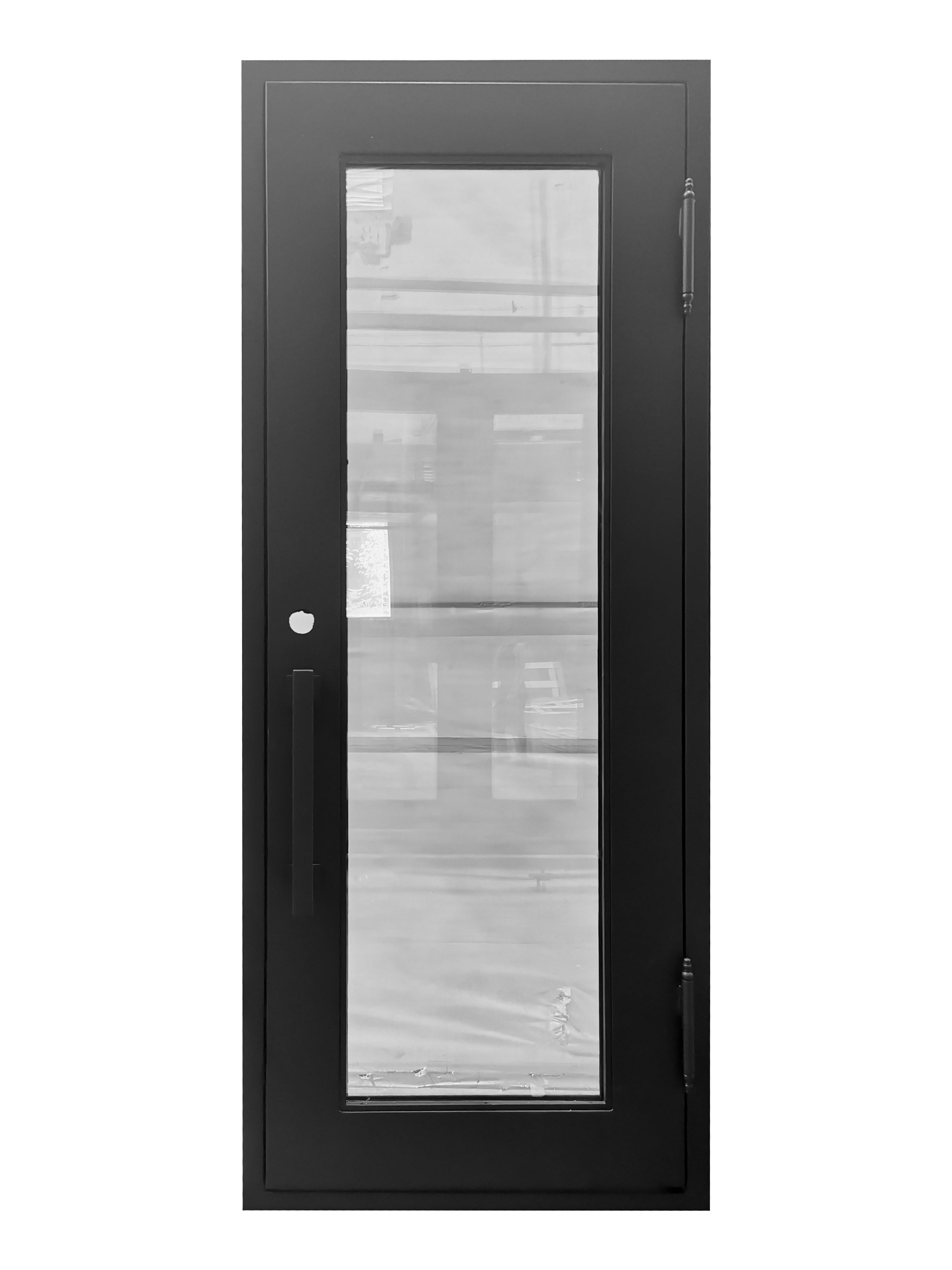 Acton Model Pre Hung Single Front Entry Wrought Iron Door With Clear Low E Glass