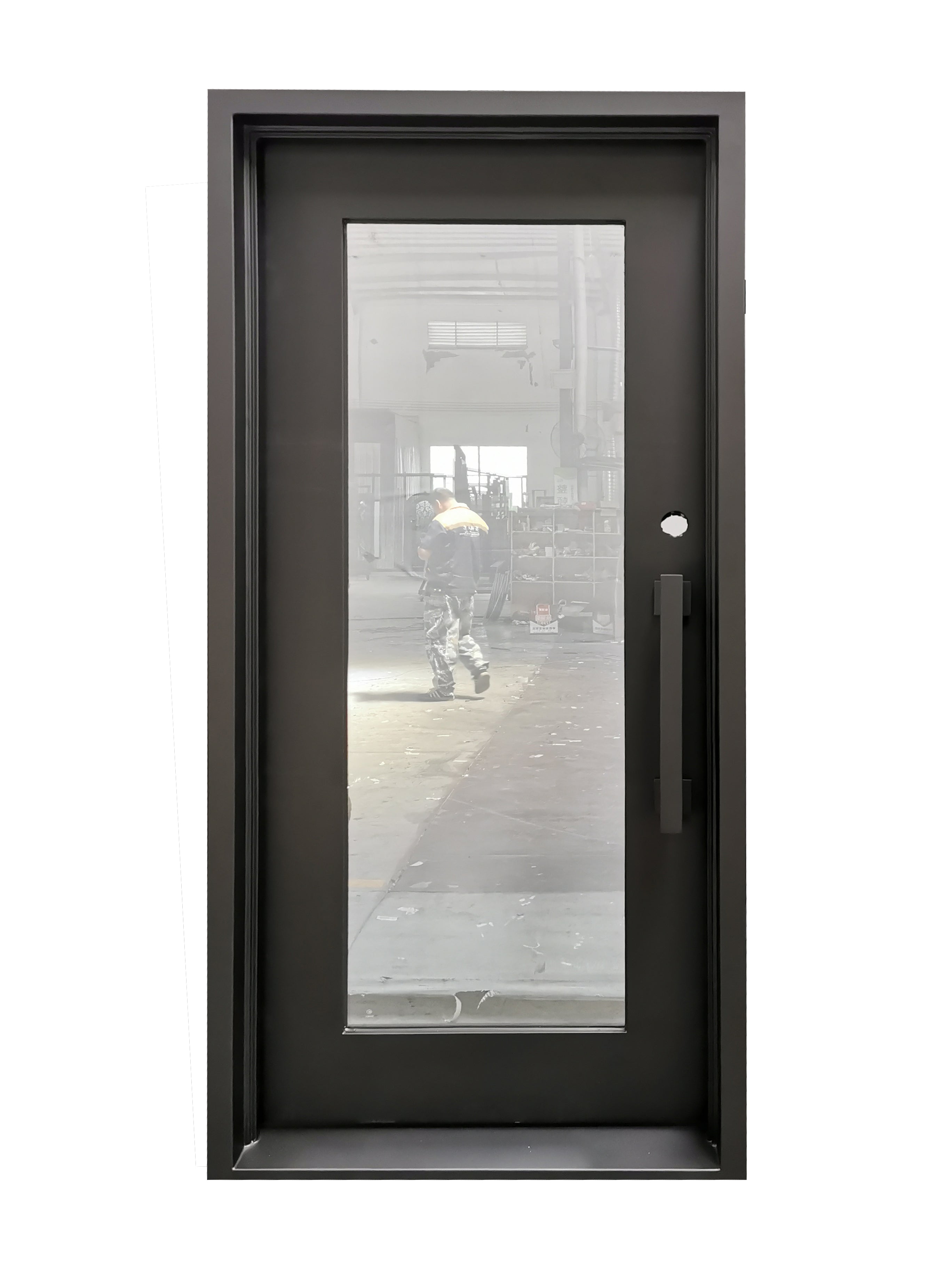 Acton Model Pre Hung Single Front Entry Wrought Iron Door With Clear Low E Glass