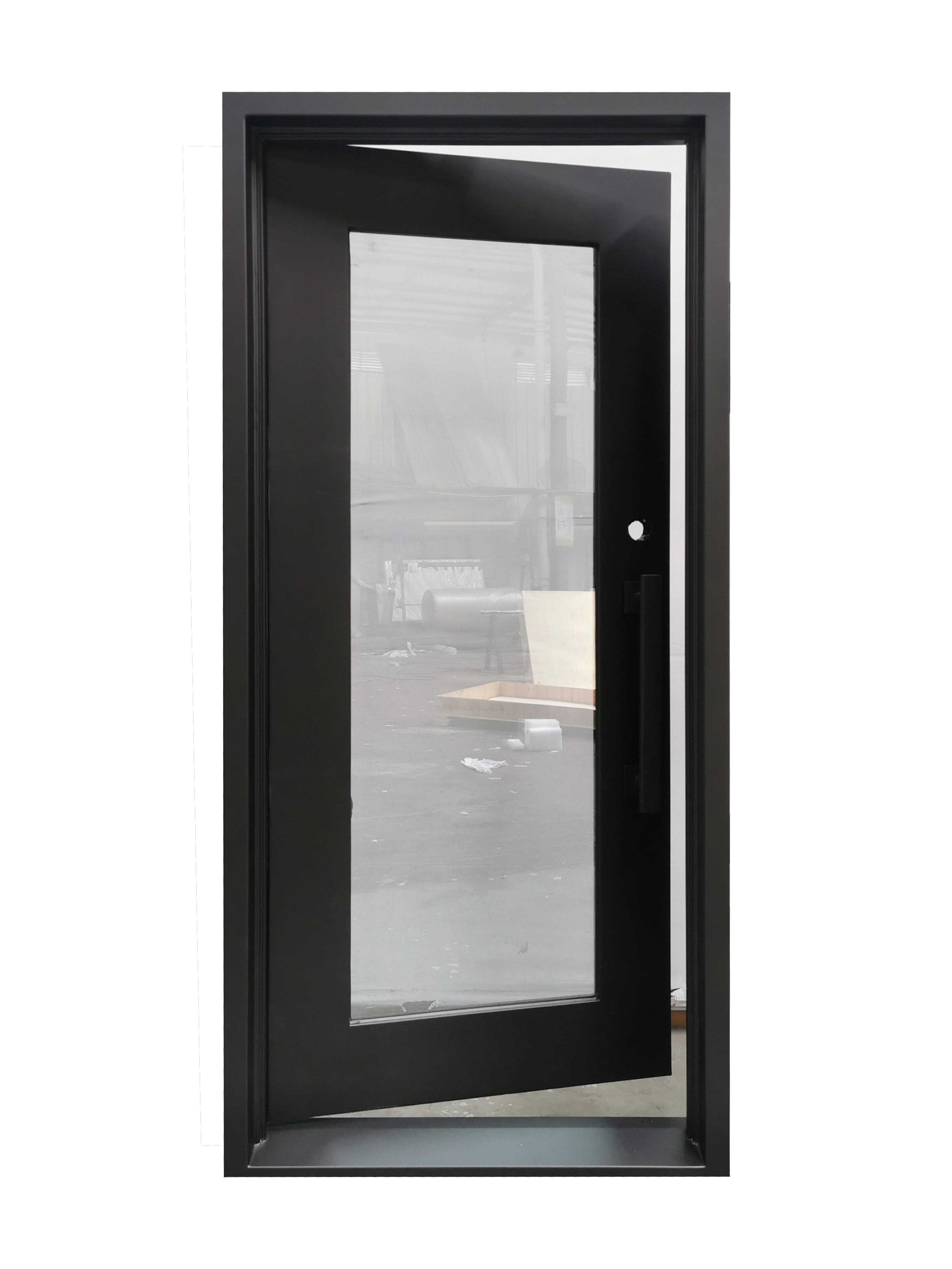 Acton Model Pre Hung Single Front Entry Wrought Iron Door With Clear Low E Glass