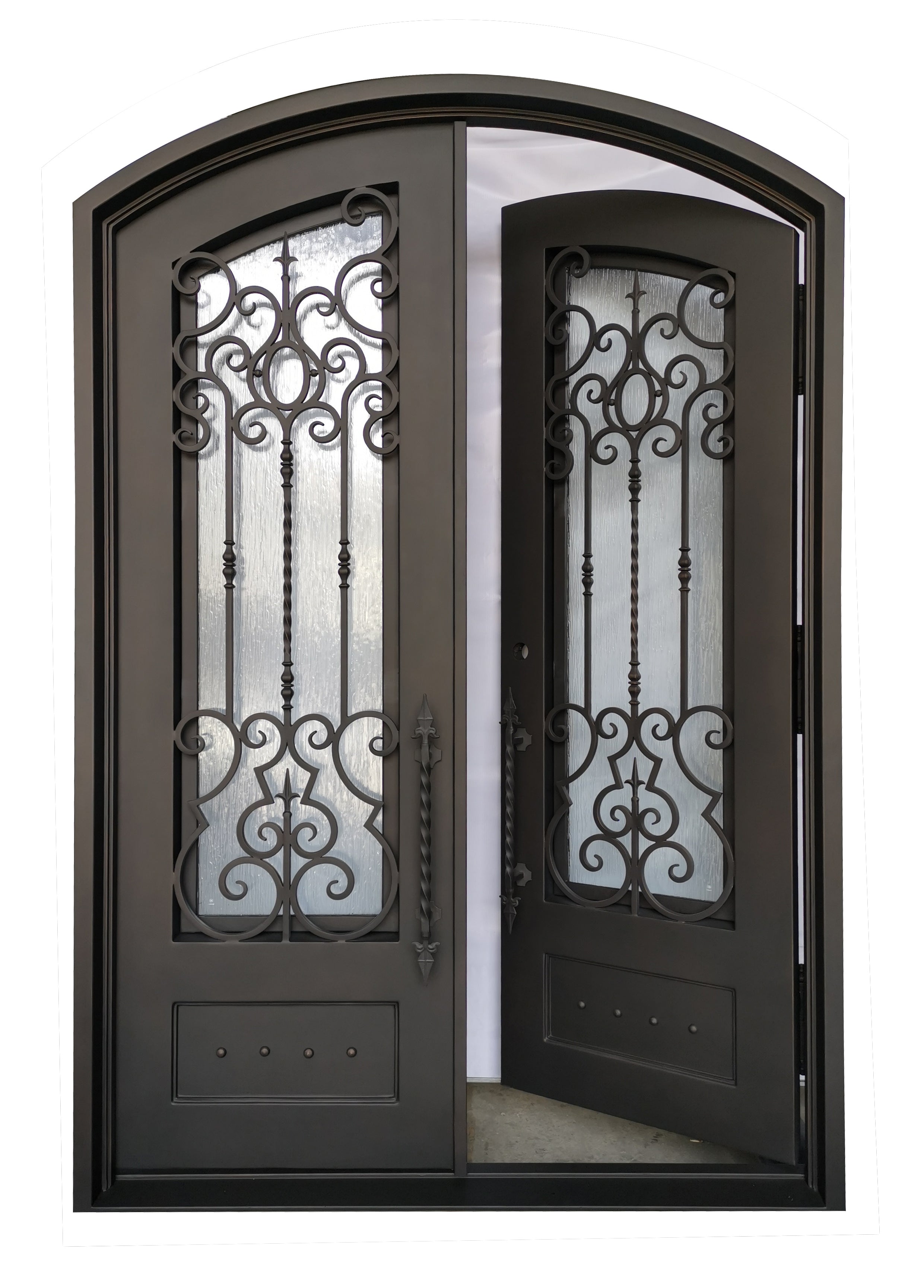Addison Model Double Front Entry Iron Door With Tempered Rain Glass Dark Bronze Finish - AAWAIZ IMPORTS