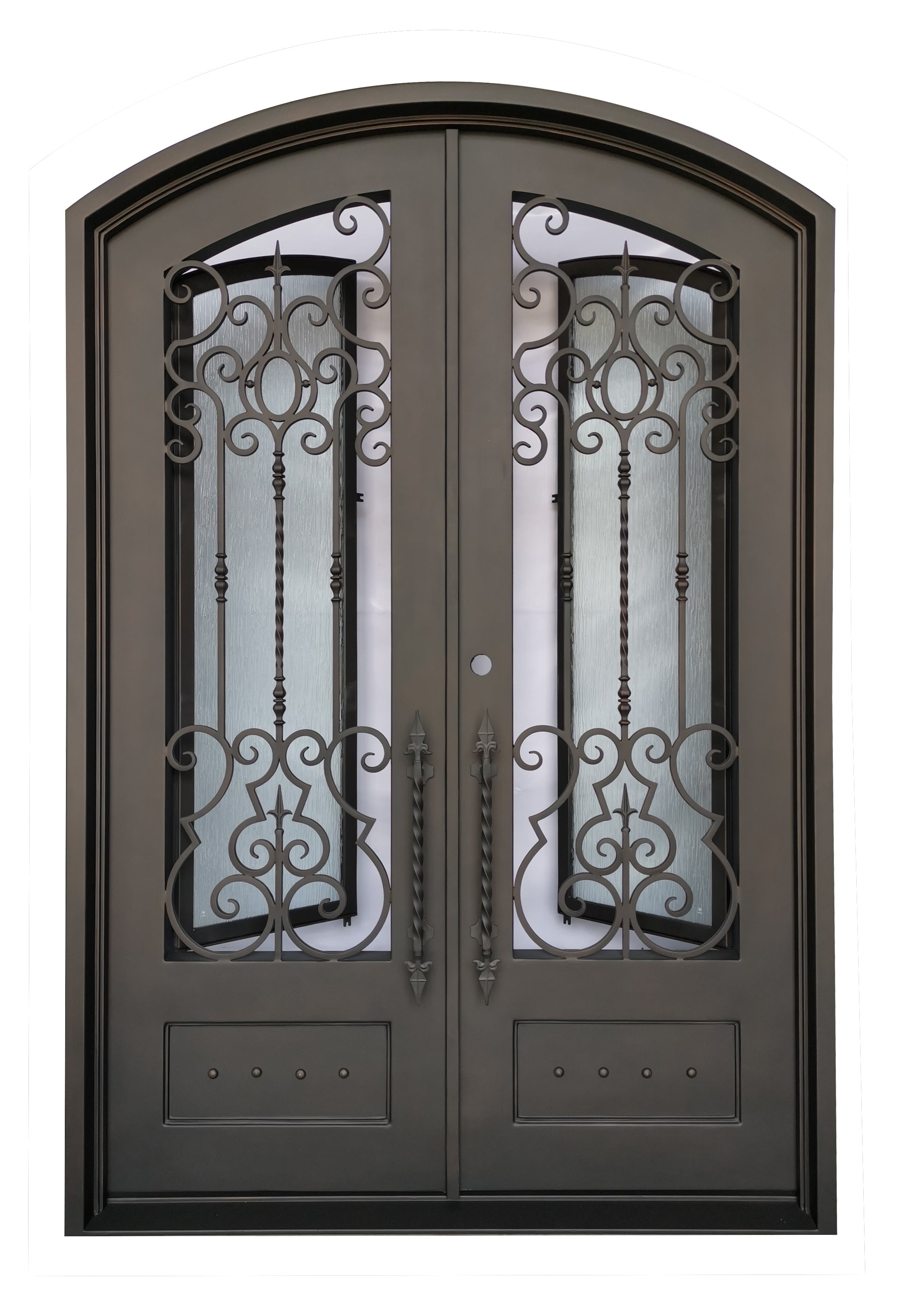 Addison Model Double Front Entry Iron Door With Tempered Rain Glass Dark Bronze Finish - AAWAIZ IMPORTS