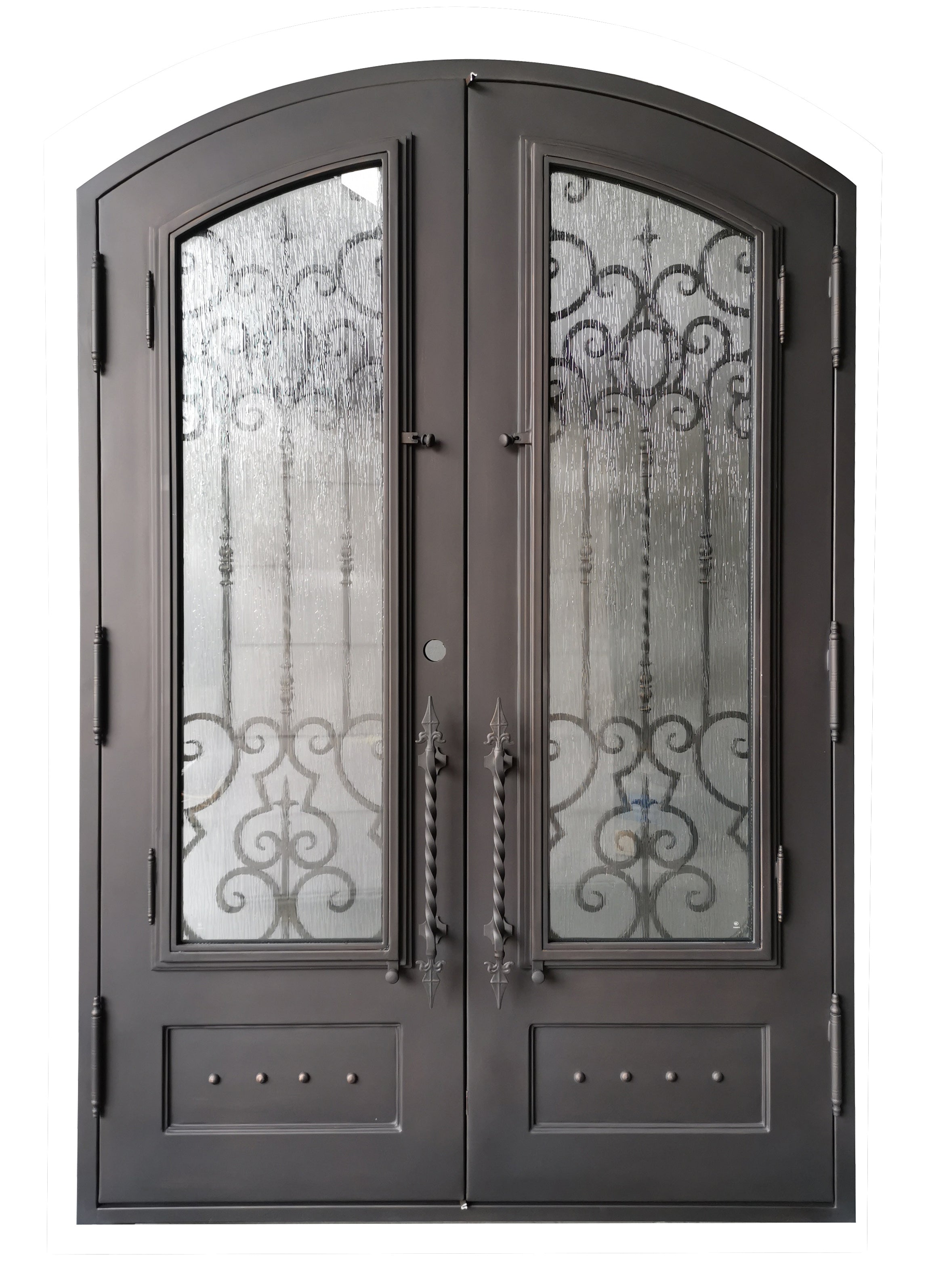 Addison Model Double Front Entry Iron Door With Tempered Rain Glass Dark Bronze Finish - AAWAIZ IMPORTS