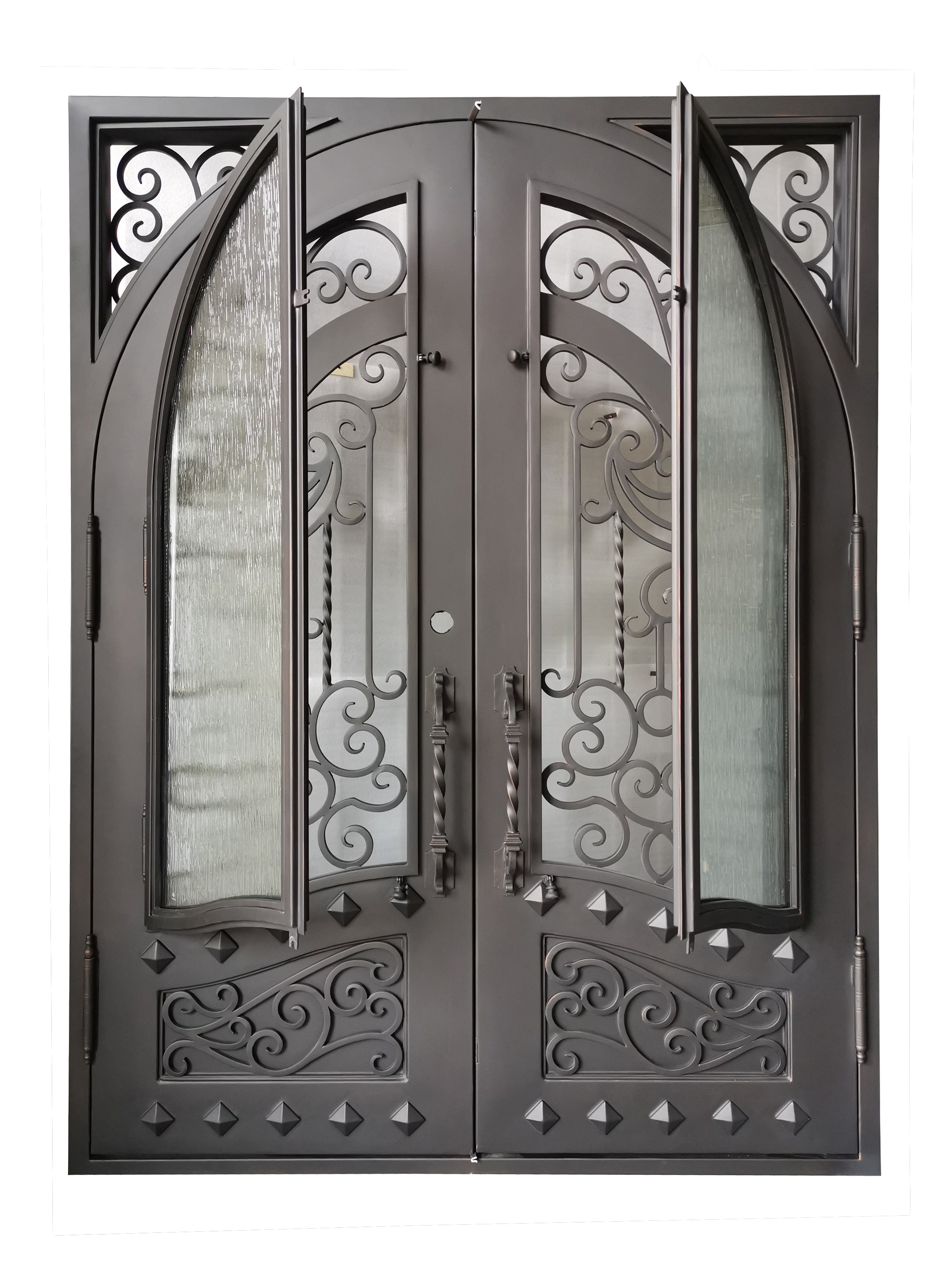 Canton Model Double Front Entry Iron Door With Tempered Rain Glass Dark Bronze Finish - AAWAIZ IMPORTS