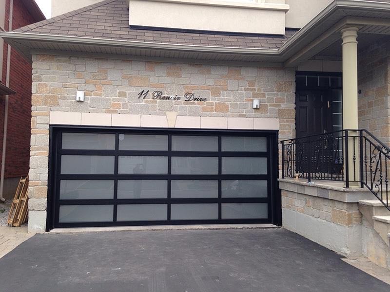 18 X 7 Full View Modern Garage Door With Dark Bronze Finish With Frost