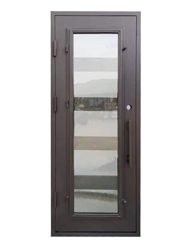 Reno Model Pre Hung Single Front Entry Wrought Iron Door With Frosted Glass