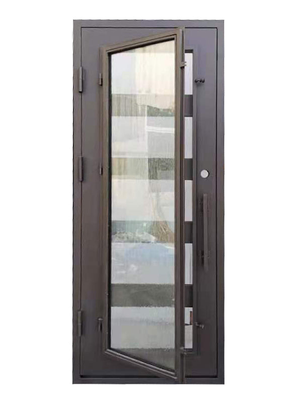 Reno Model Pre Hung Single Front Entry Wrought Iron Door With Frosted Glass