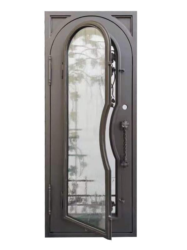 Grapevine Model Pre Hung Single Front Entry Wrought Iron Door With Rain Glass