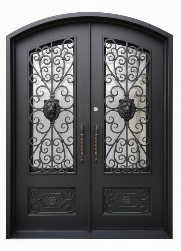 Princeton Model Double Front Entry Iron Door With Tempered Rain Glass Dark Bronze Finish - AAWAIZ IMPORTS