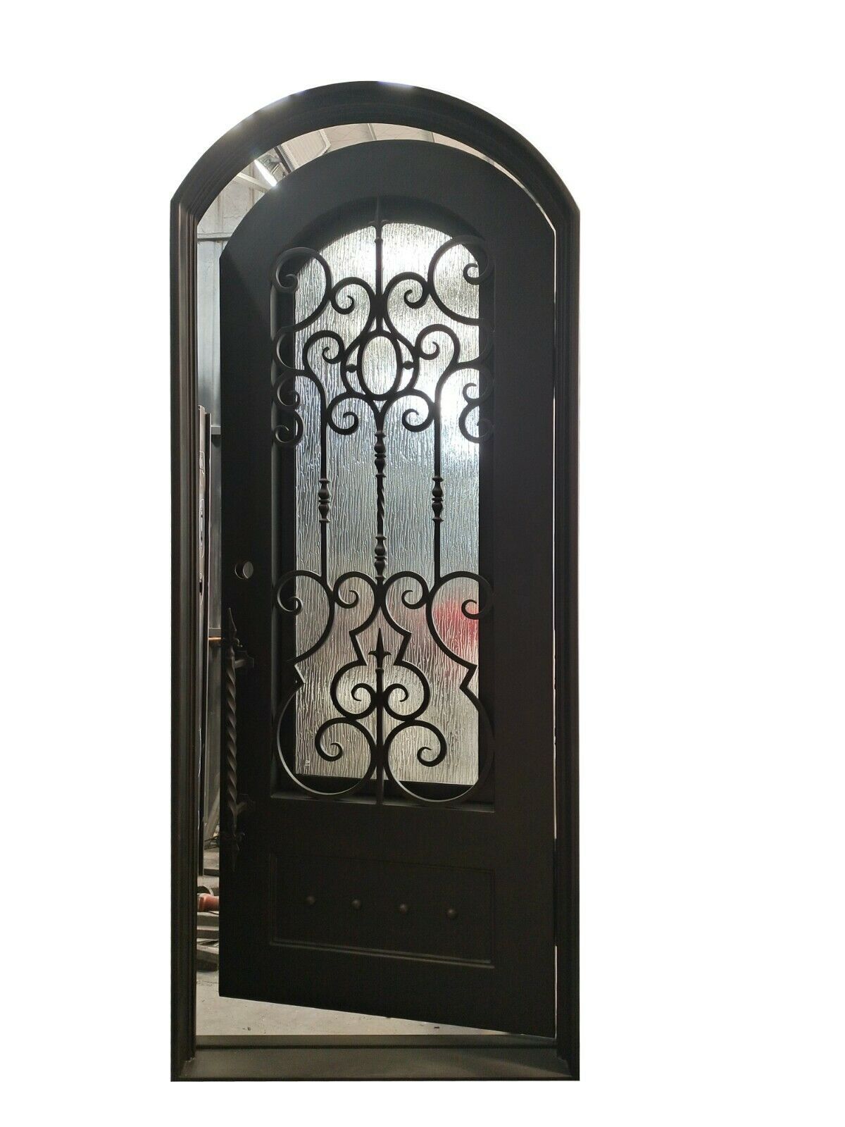 Addison Model Pre Hung Single Front Entry Wrought Iron Door With Rain Glass