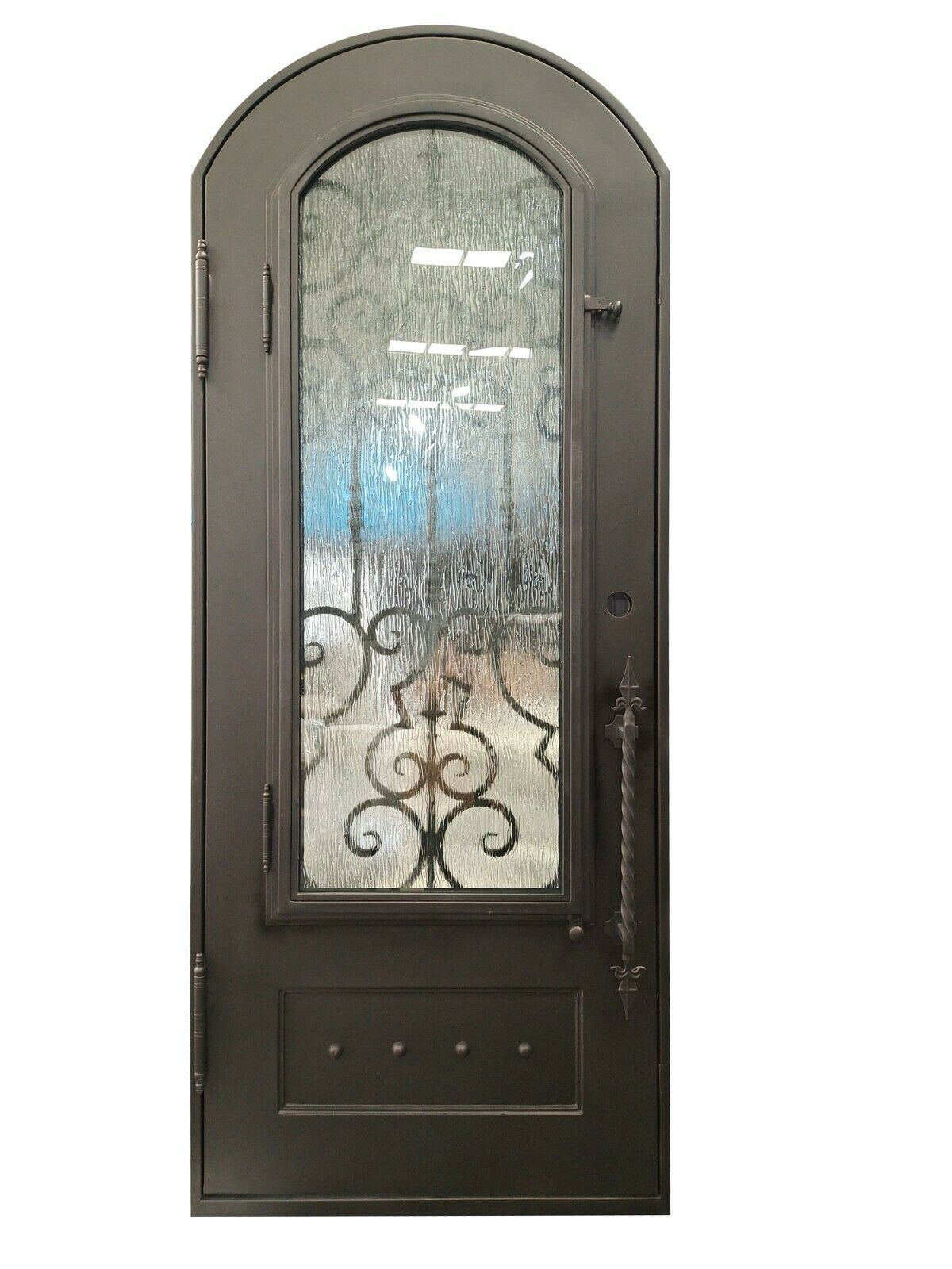 Addison Model Pre Hung Single Front Entry Wrought Iron Door With Rain Glass