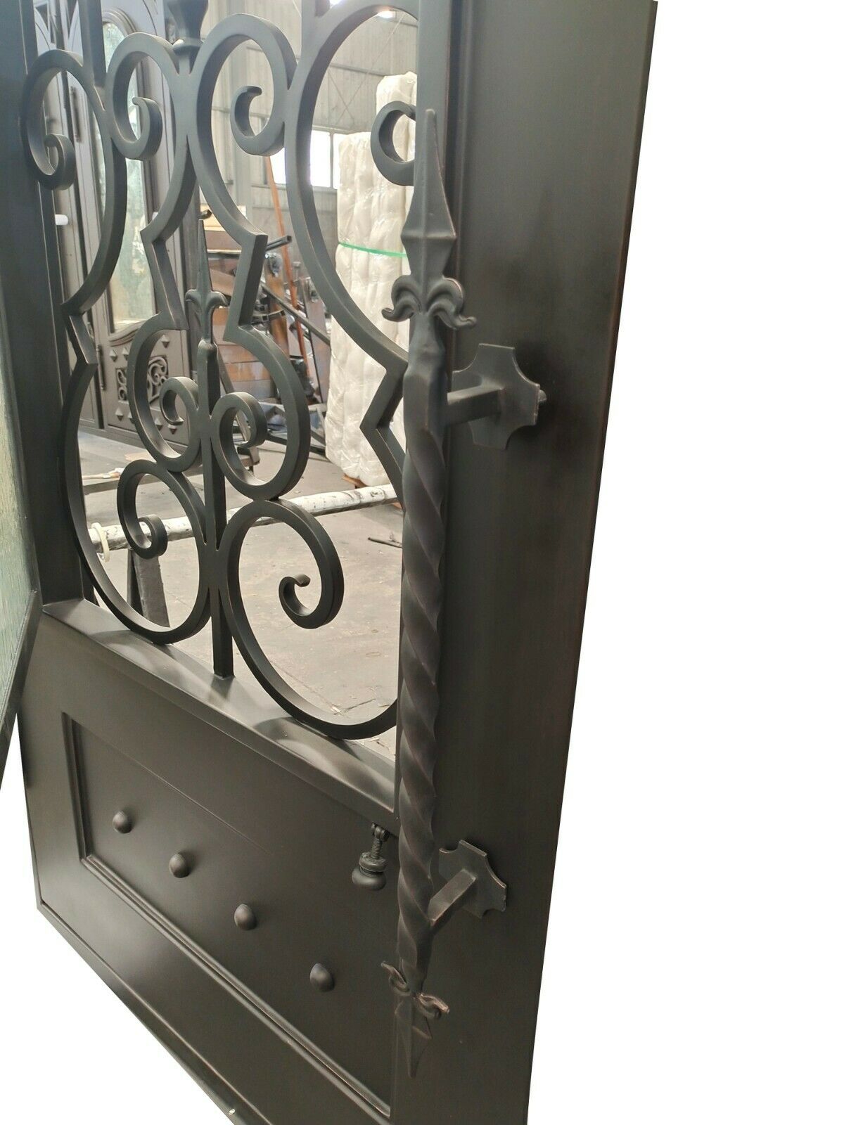 Addison Model Pre Hung Single Front Entry Wrought Iron Door With Rain Glass