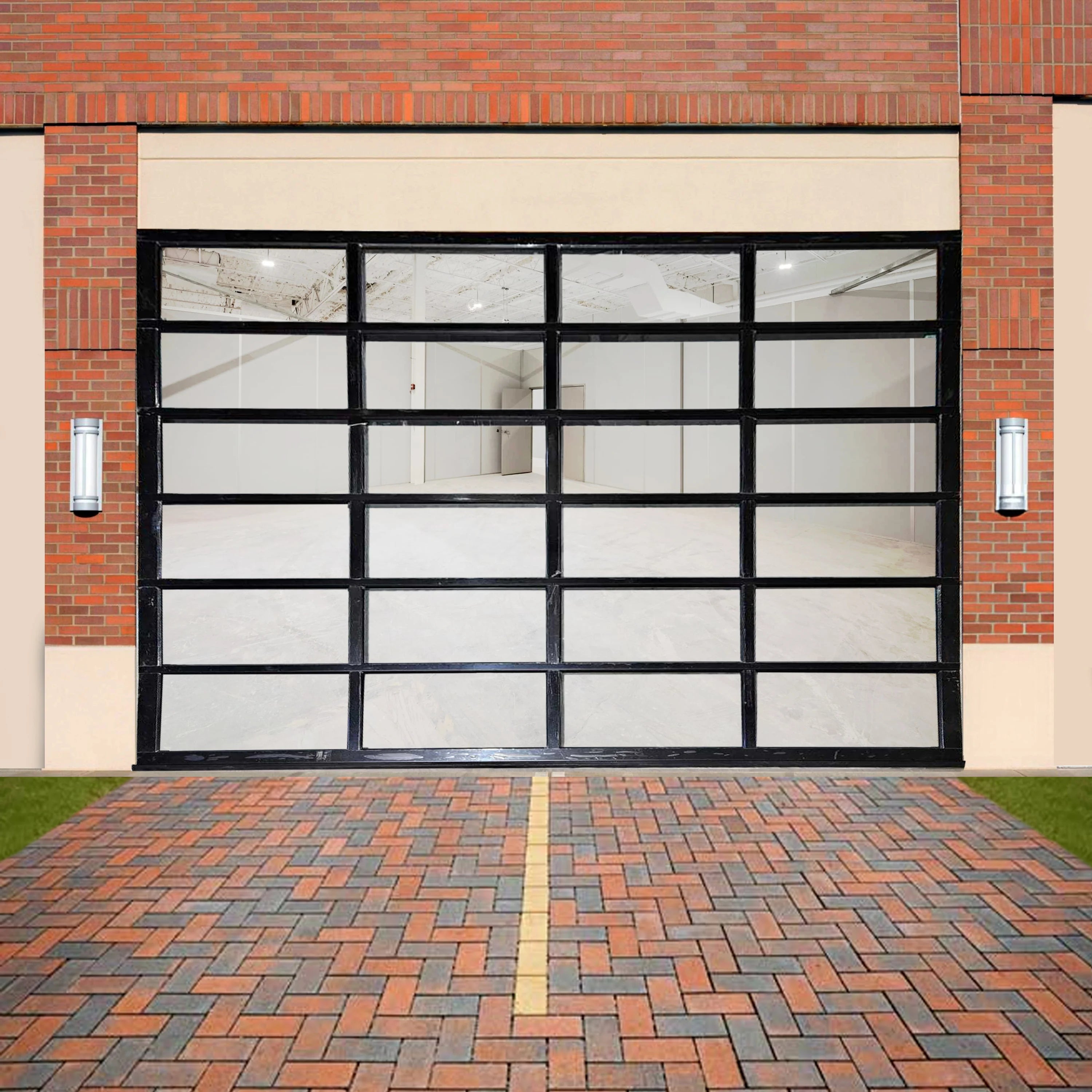 10 FT Wide By 10 FT Tall Full View Garage Door Matt Black Finish With Clear Glass