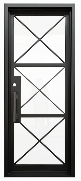 Prosper Model Double Front Entry Iron Door With Tempered Low E Clear Glass Matt Black Finish