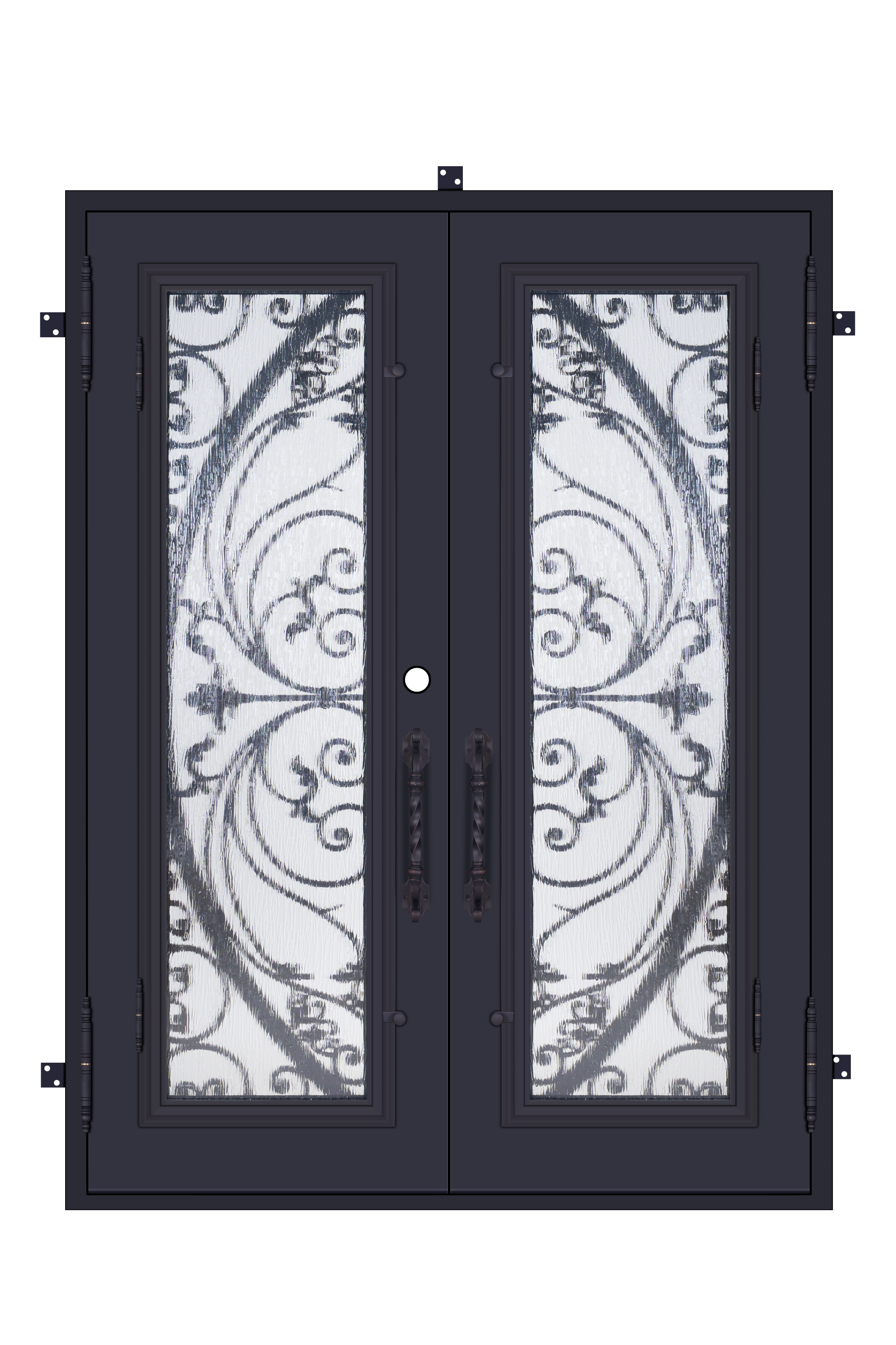 Victoria Model  Double Front Entry Iron Door With Tempered Rain Glass Dark Bronze Finish