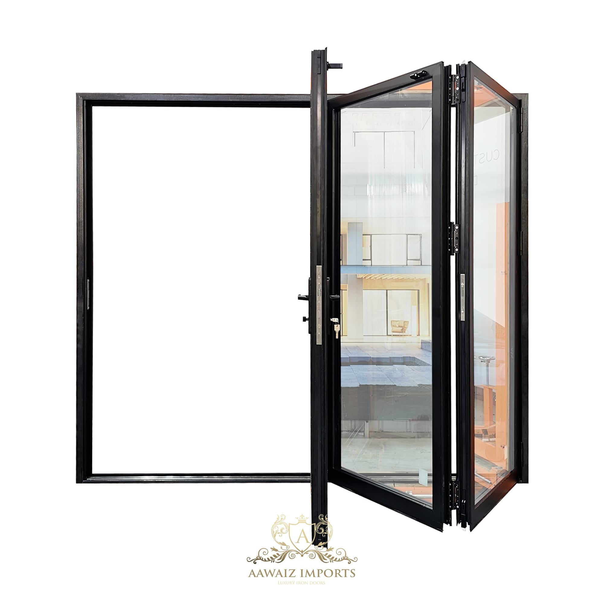 8 Ft Wide By 7 Ft Tall (96" By 84") Aluminum Bi Fold Patio Door Outswing  Thermal Break Insulated Matt Black Finish
