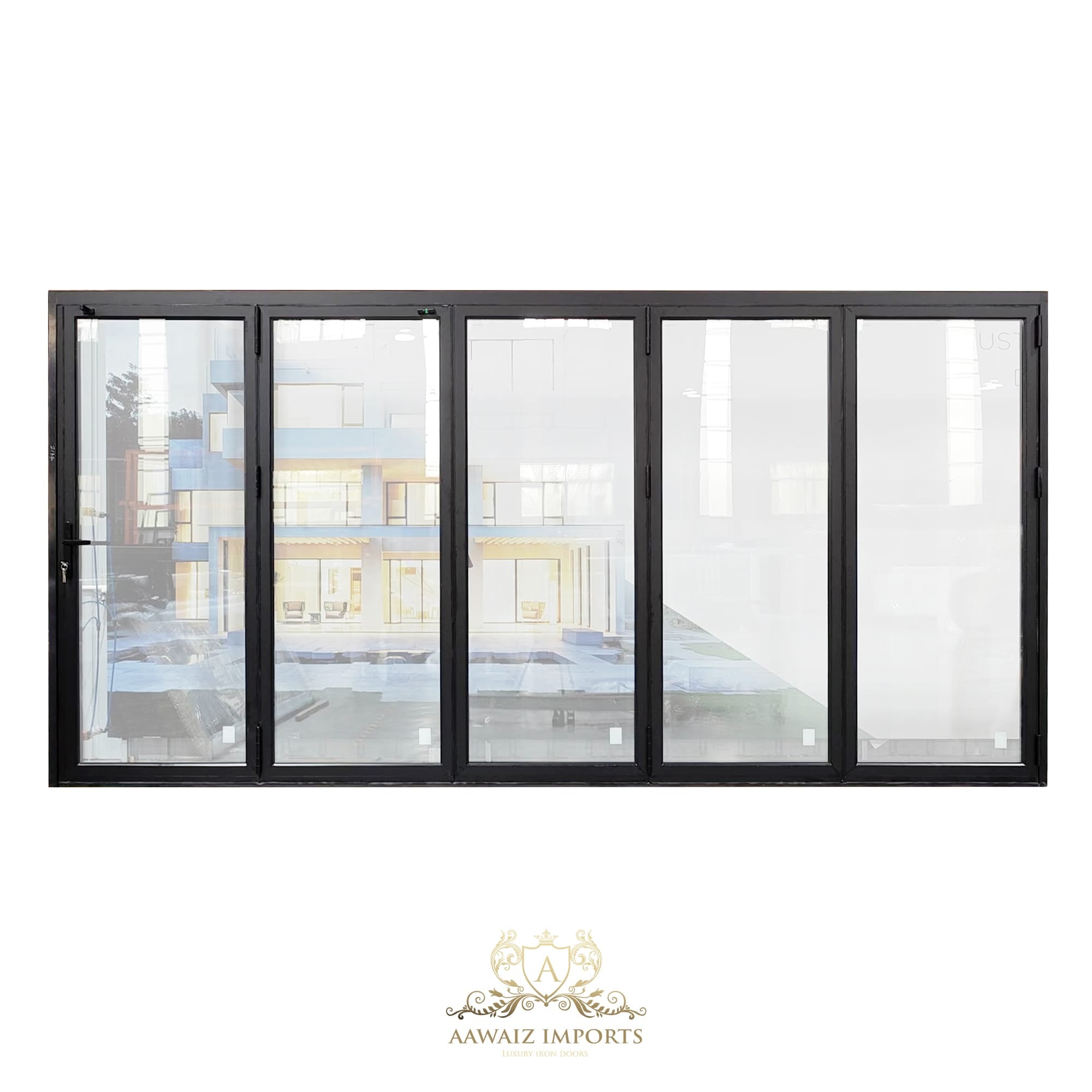 16 Ft Wide By 9 Ft Tall (192" By 108") Aluminum Bi Fold Patio Door Outswing Thermal Break Insulated Matt Black Finish