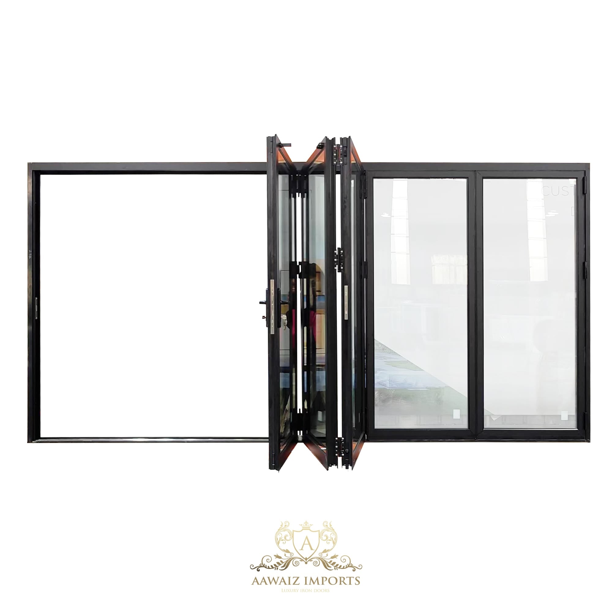 14 Ft Wide By 7 Ft Tall (168" By 84") Aluminum Bi Fold Patio Door  Outswing  Thermal Break Insulated Matt Black Finish