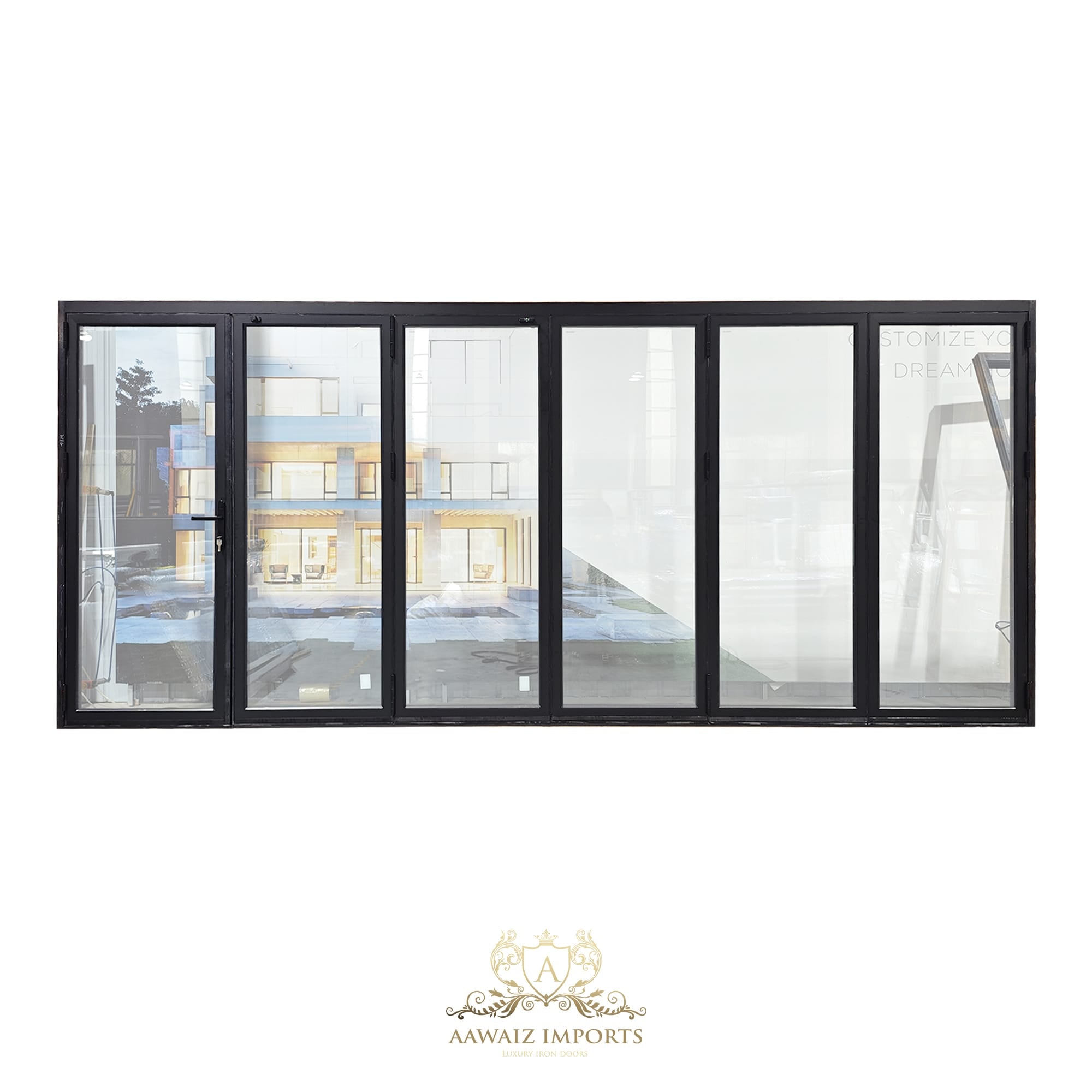 16 Ft Wide By 7 Ft Tall (192" By 84") Aluminum Bi Fold Patio Door Outswing Thermal Break Insulated Matt Black Finish