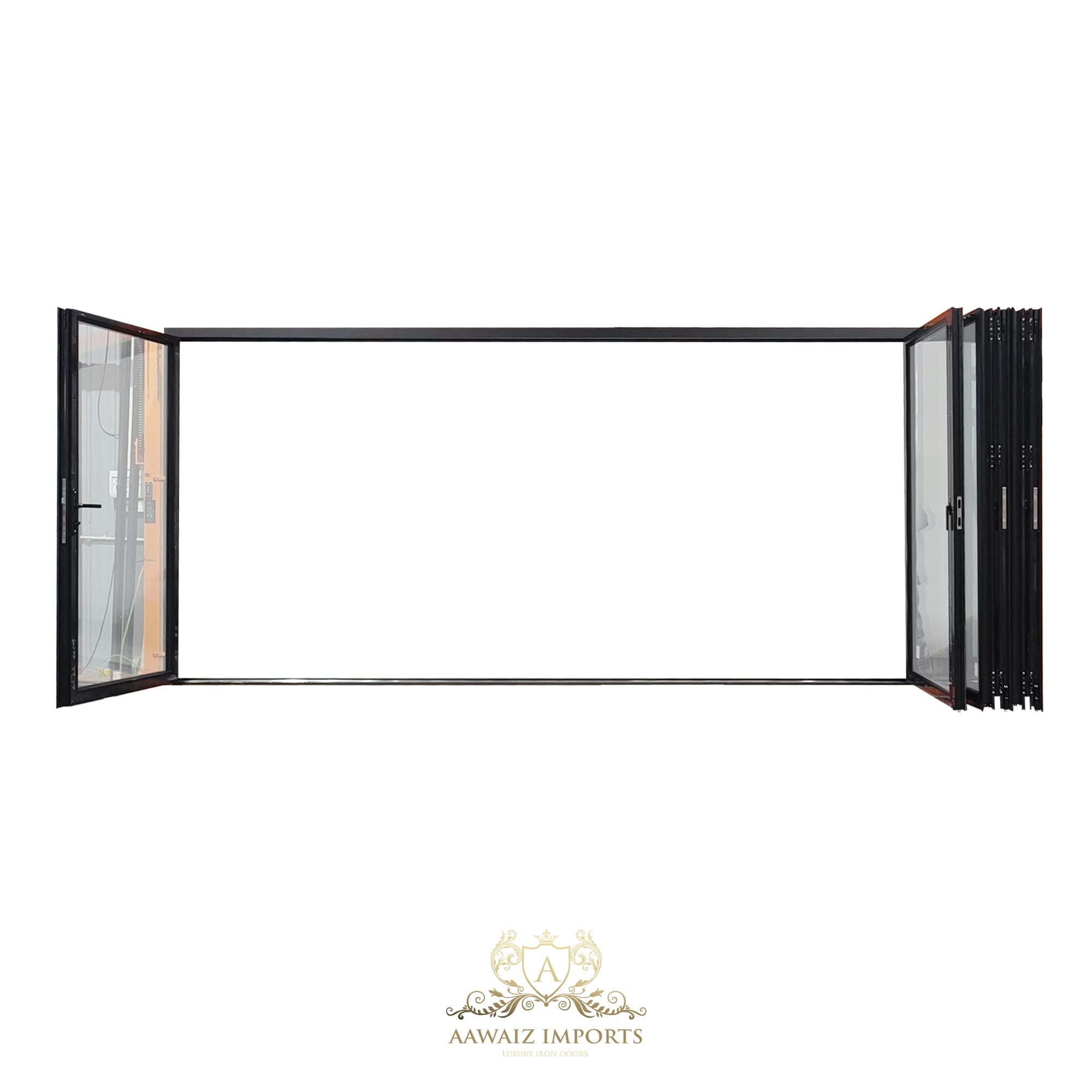 16 Ft Wide By 7 Ft Tall (192" By 84") Aluminum Bi Fold Patio Door Outswing Thermal Break Insulated Matt Black Finish