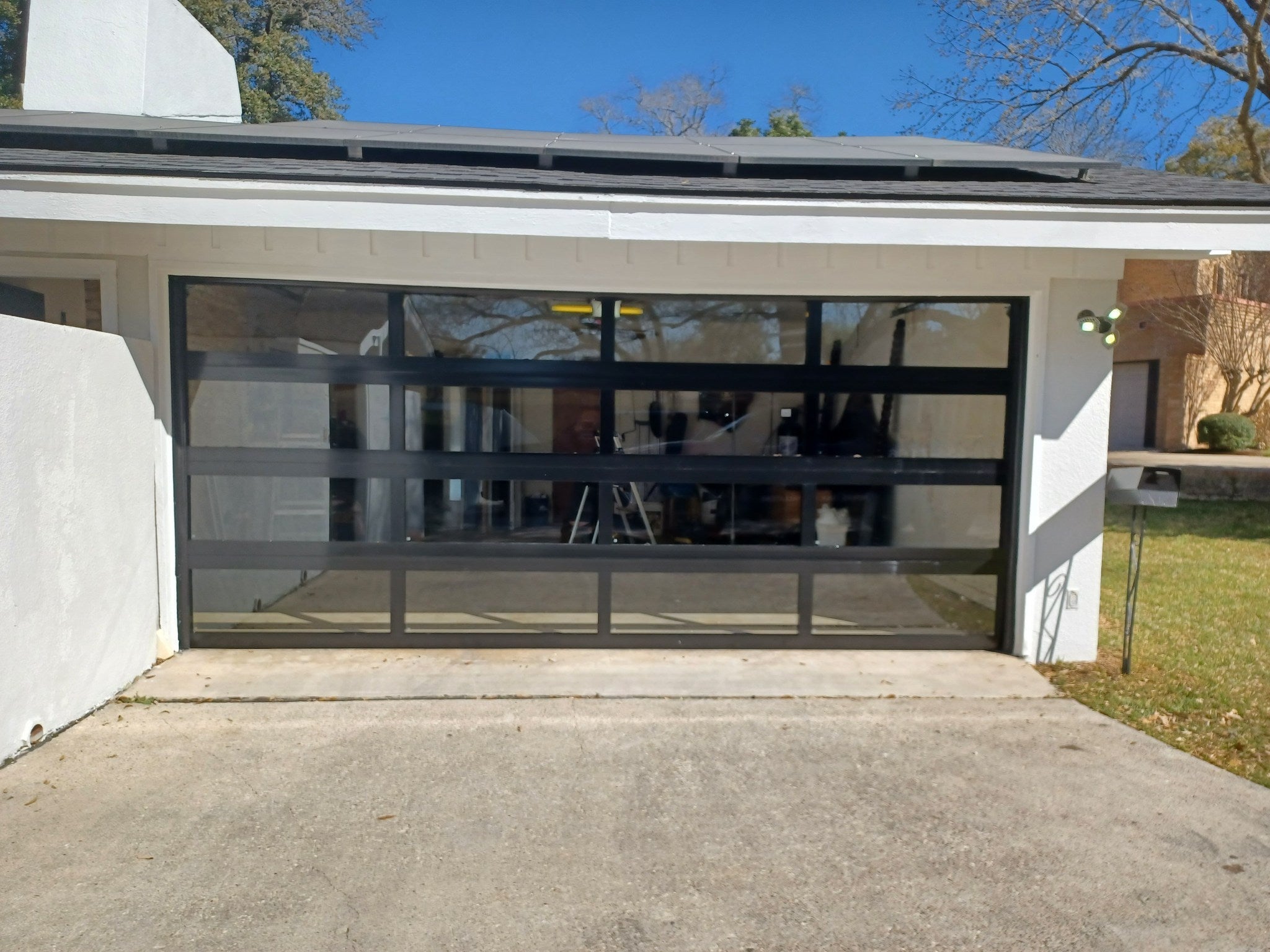 16 FT Wide By 10 FT Tall Full View Garage Door Matt Black Finish With