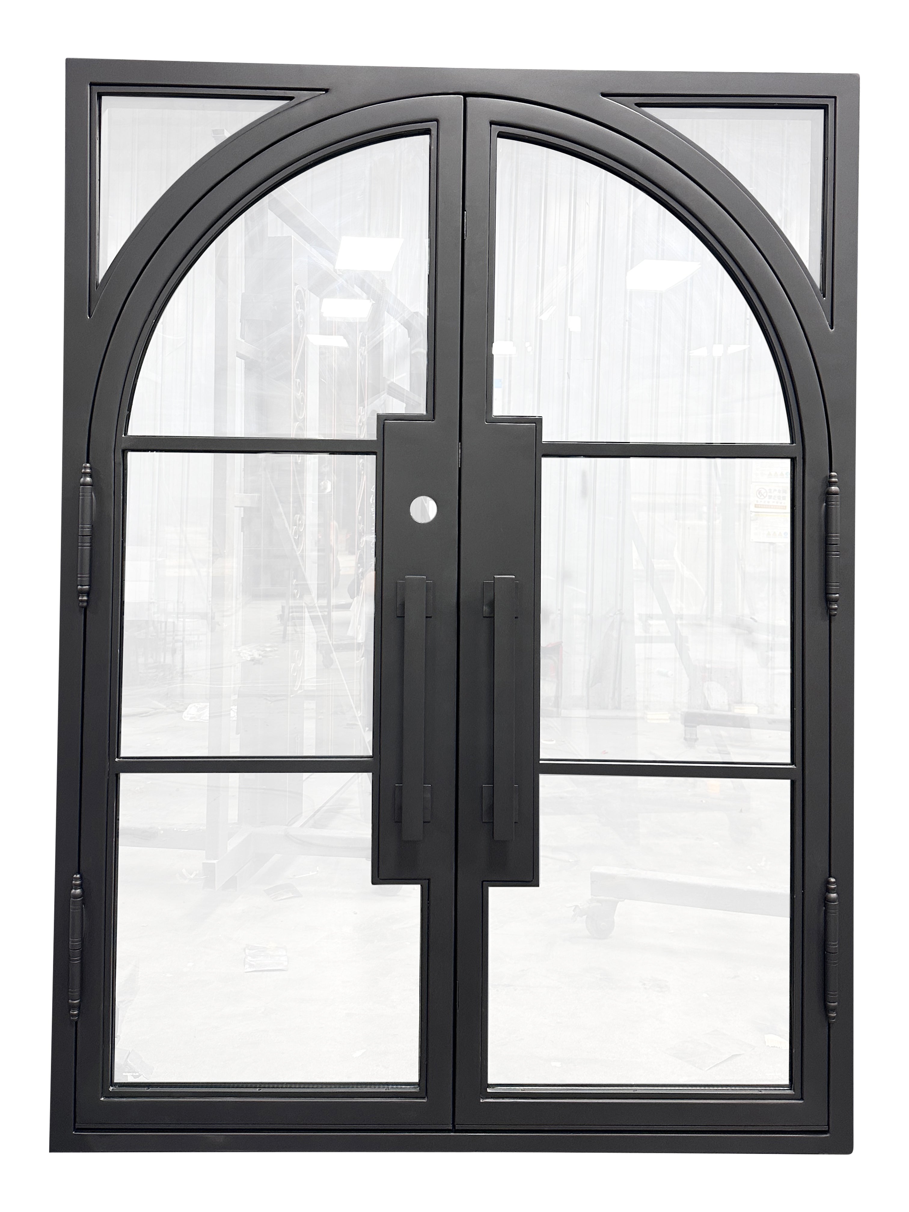 Dublin Model Double Front Entry Iron Door With Tempered Low E Clear Glass Matt Black Finish