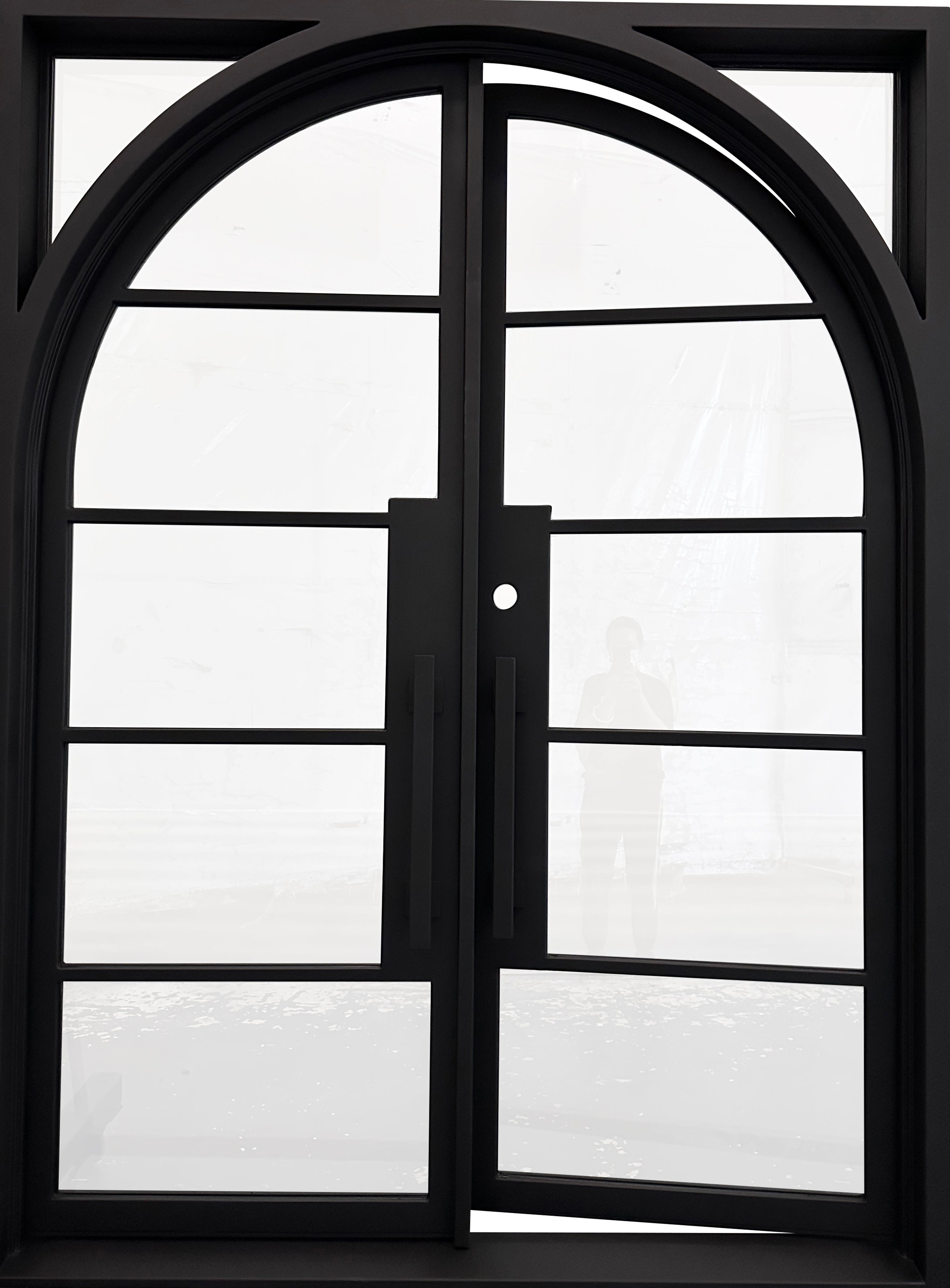 Dayton Model Double Front Entry Iron Door With Tempered Low E Clear Glass Matt Black Finish