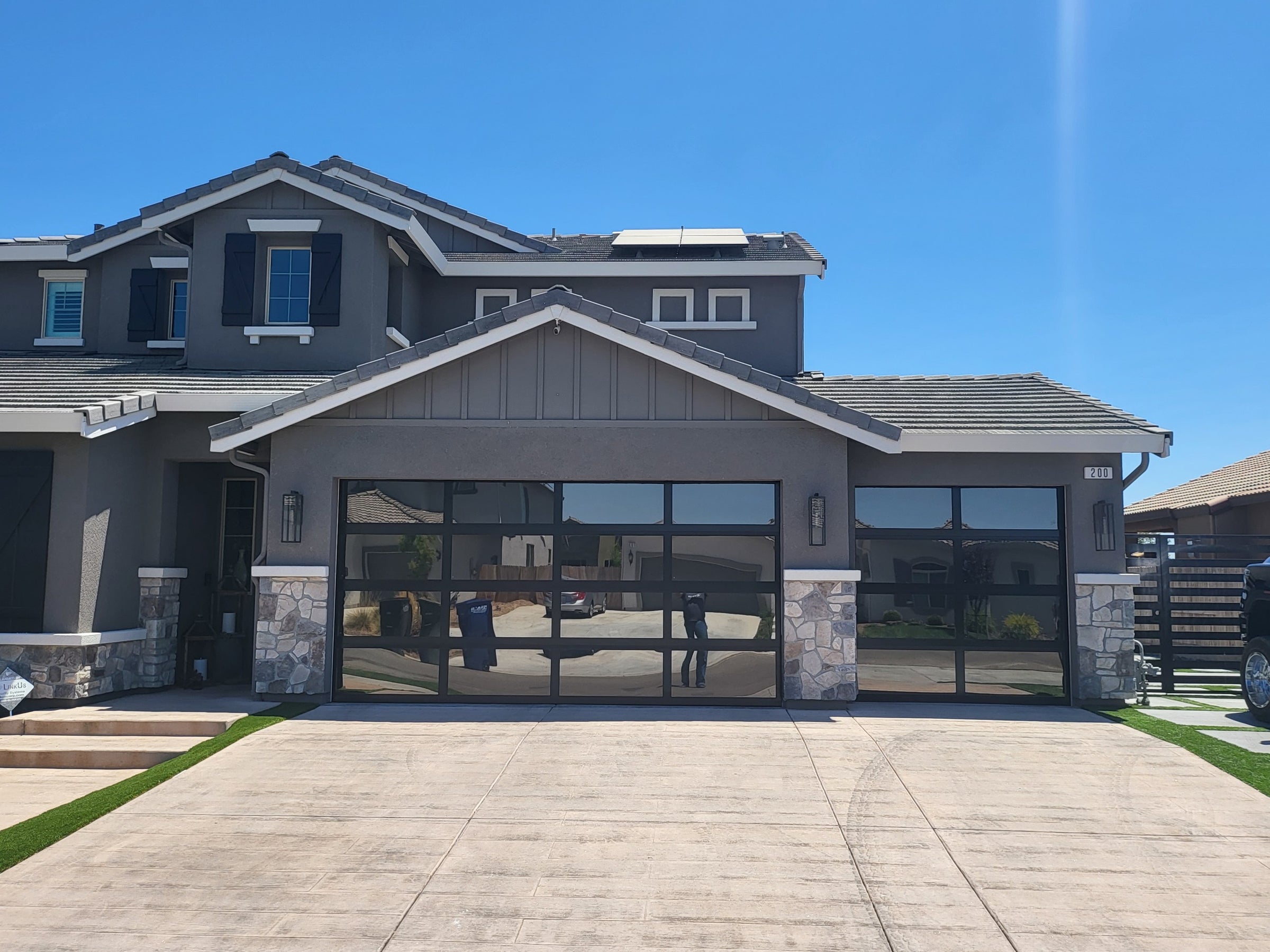 16 FT Wide By 8 FT Tall Full View Garage Door Matt Black Finish With C