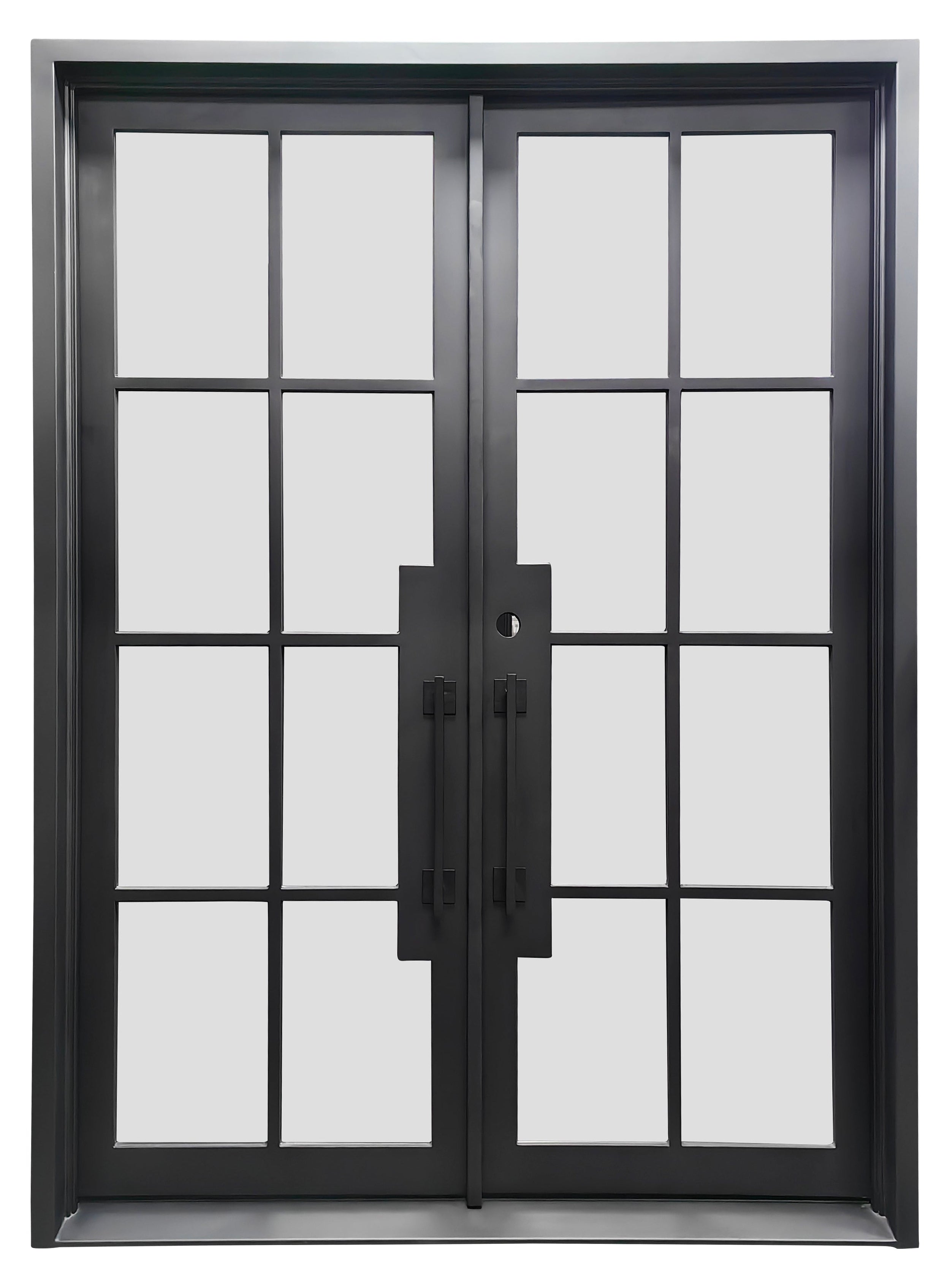Beaumont Double Front Entry Iron Door With Tempered Frosted Glass Matt Black Finish