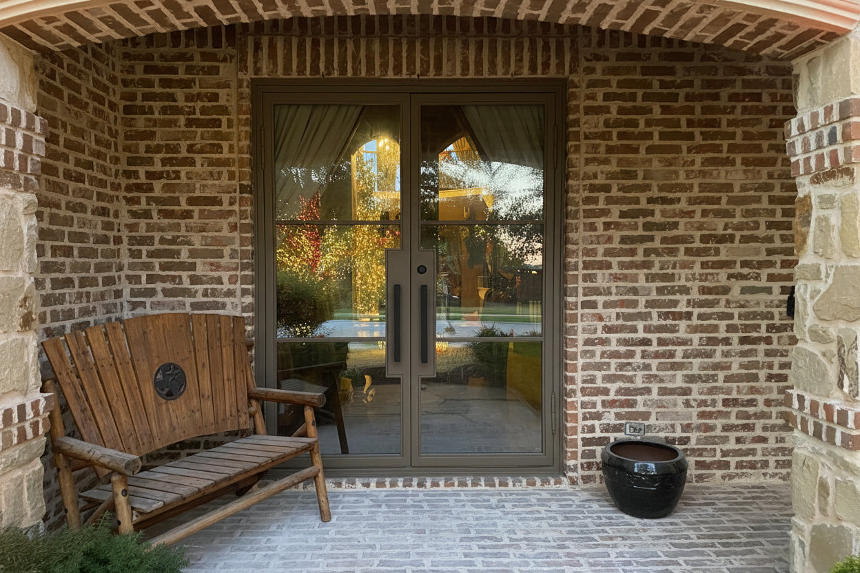 Hico Model Double Front Entry Iron Door With Tempered Low E Clear Glass Matt Black Finish