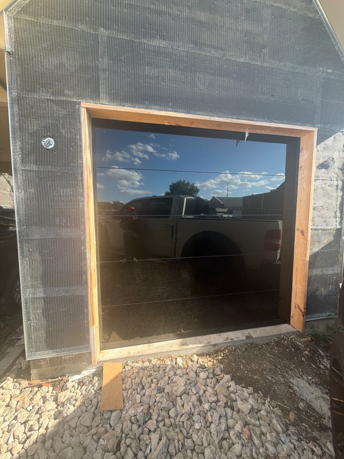 9 by 8 Full View Frameless Garage Door With Black Tinted Tempered Glass