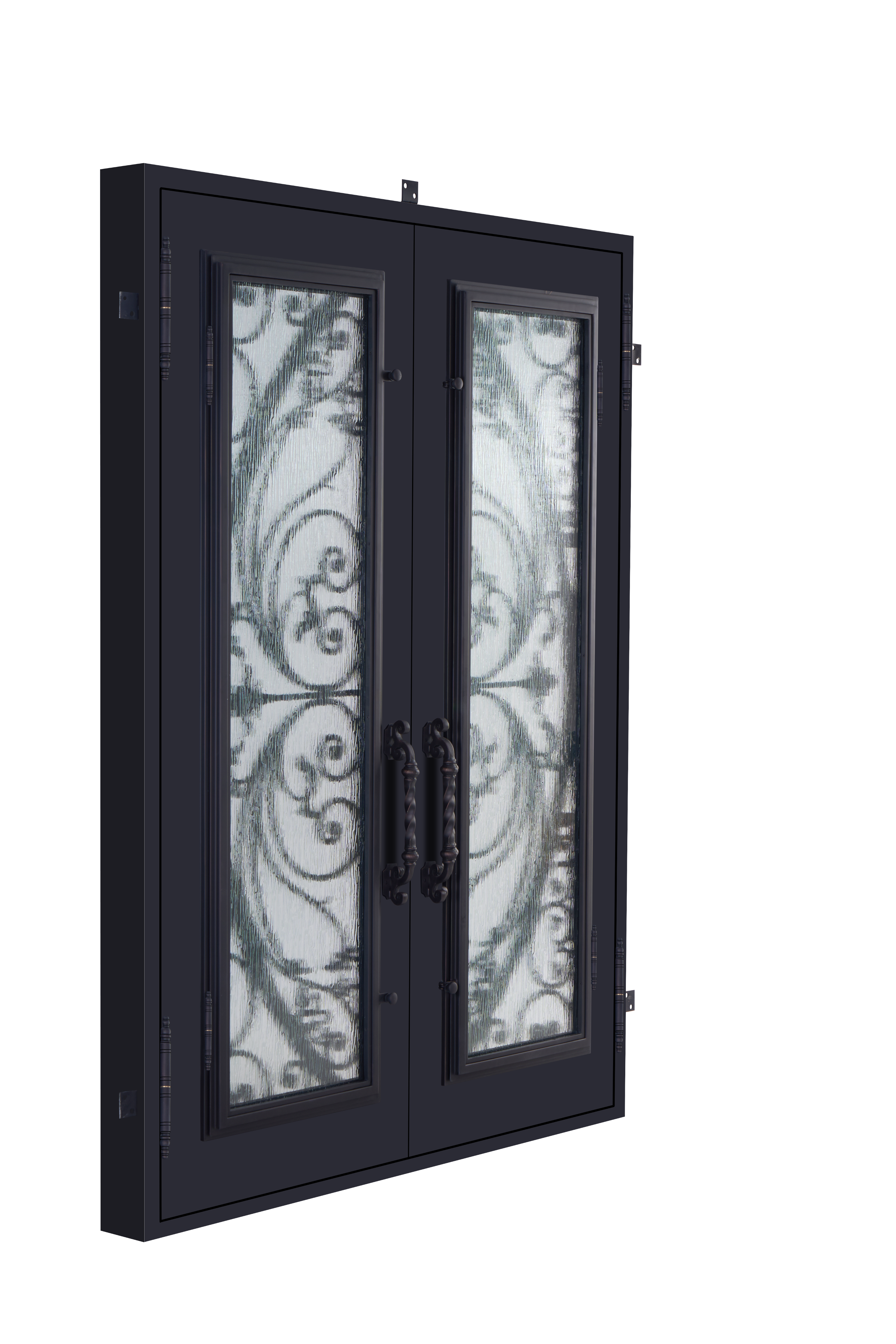 Victoria Model  Double Front Entry Iron Door With Tempered Rain Glass Dark Bronze Finish
