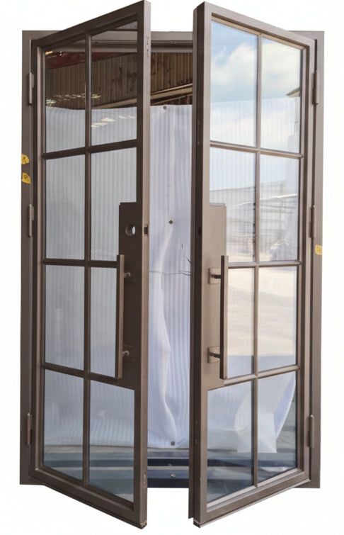 Bruceville Double Front Entry Iron Door With Tempered Low E Clear Glass Matt Black Finish - AAWAIZ IMPORTS