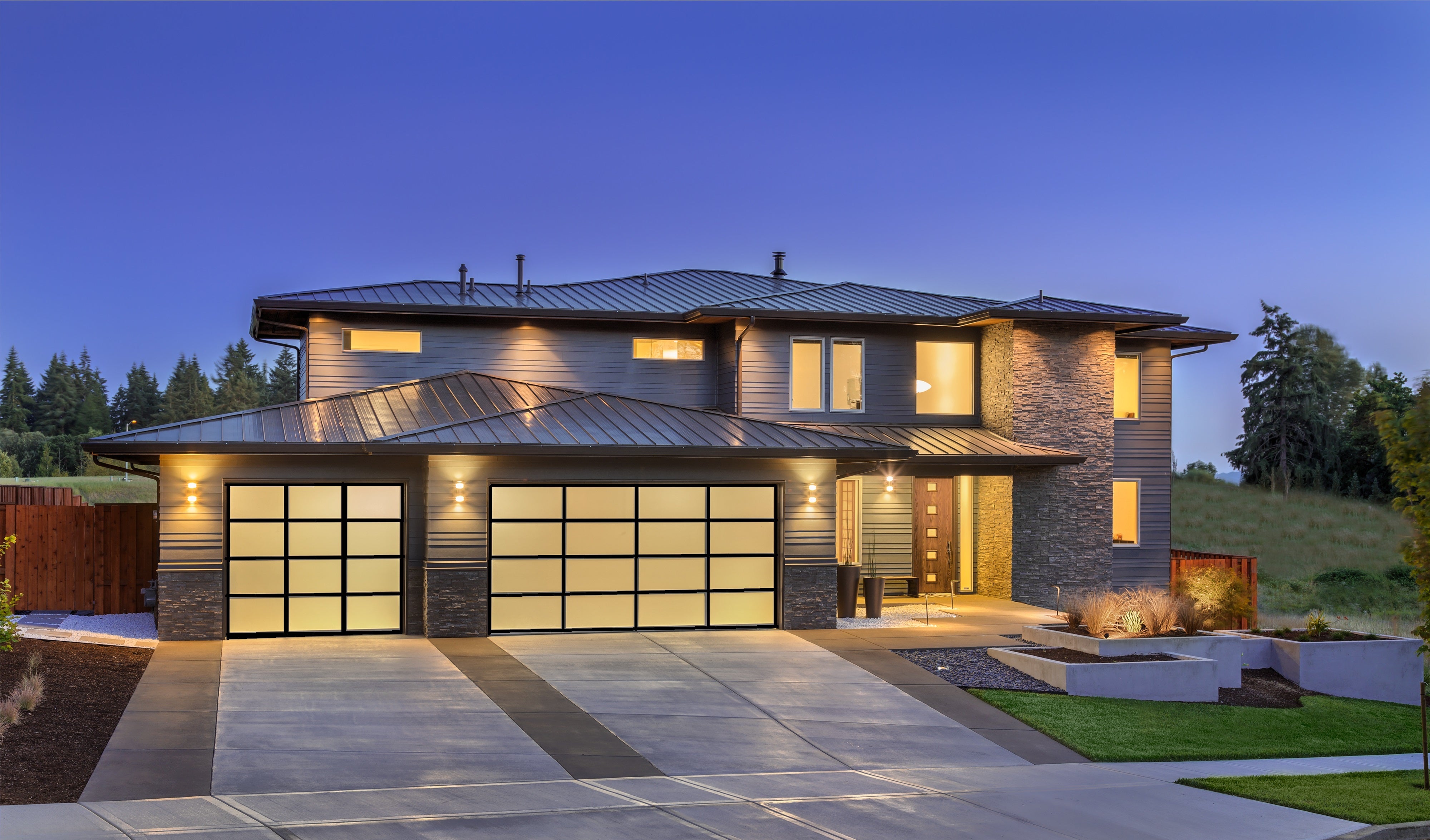 14 X 7 Full View Modern Garage Door With Matte Black Finish With Frost