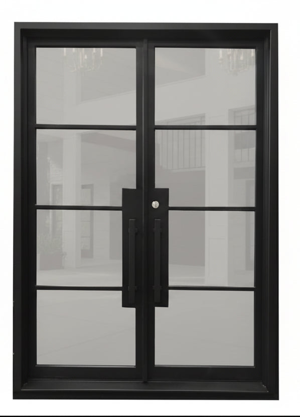 Dallas Double Front Entry Iron Door With Tempered Low E Clear Glass Matt Black Finish - AAWAIZ IMPORTS