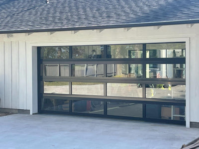 16 FT Wide By 7 FT Tall Full View Garage Door Matt Black Finish With C