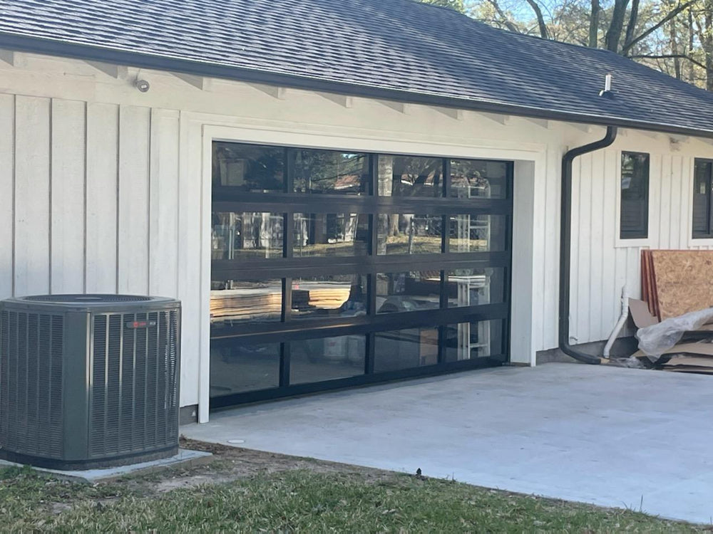 16 FT Wide By 7 FT Tall Full View Garage Door Matt Black Finish With C