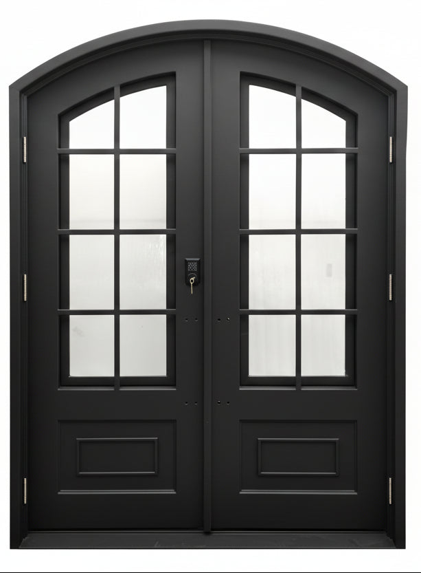 Anderson Model Double Front Entry Iron Door With Tempered Rain Glass Dark Bronze Finish - AAWAIZ IMPORTS
