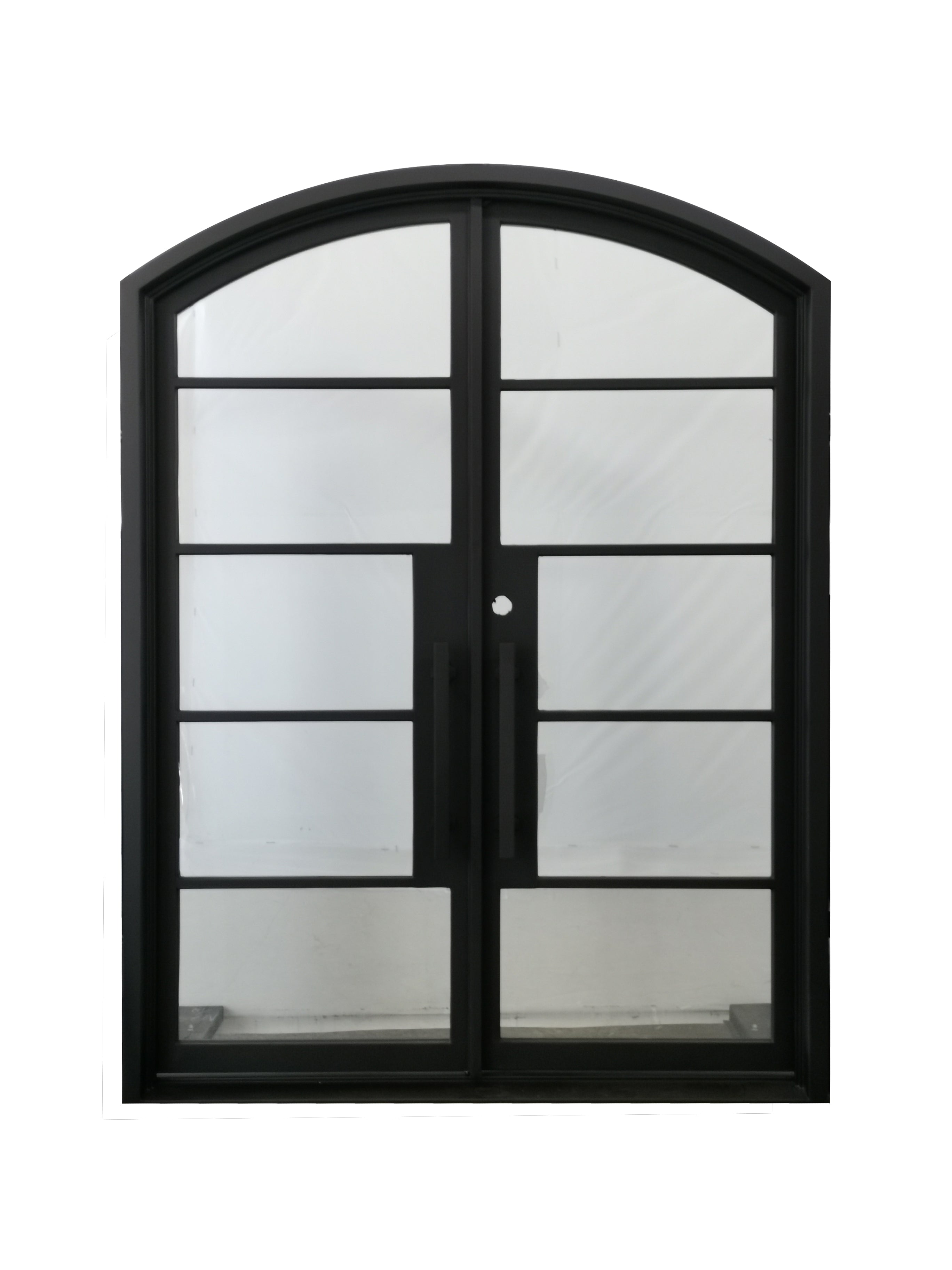 Travis Model Double Front Entry Iron Door With Tempered Low E Clear Glass Matt Black Finish - AAWAIZ IMPORTS