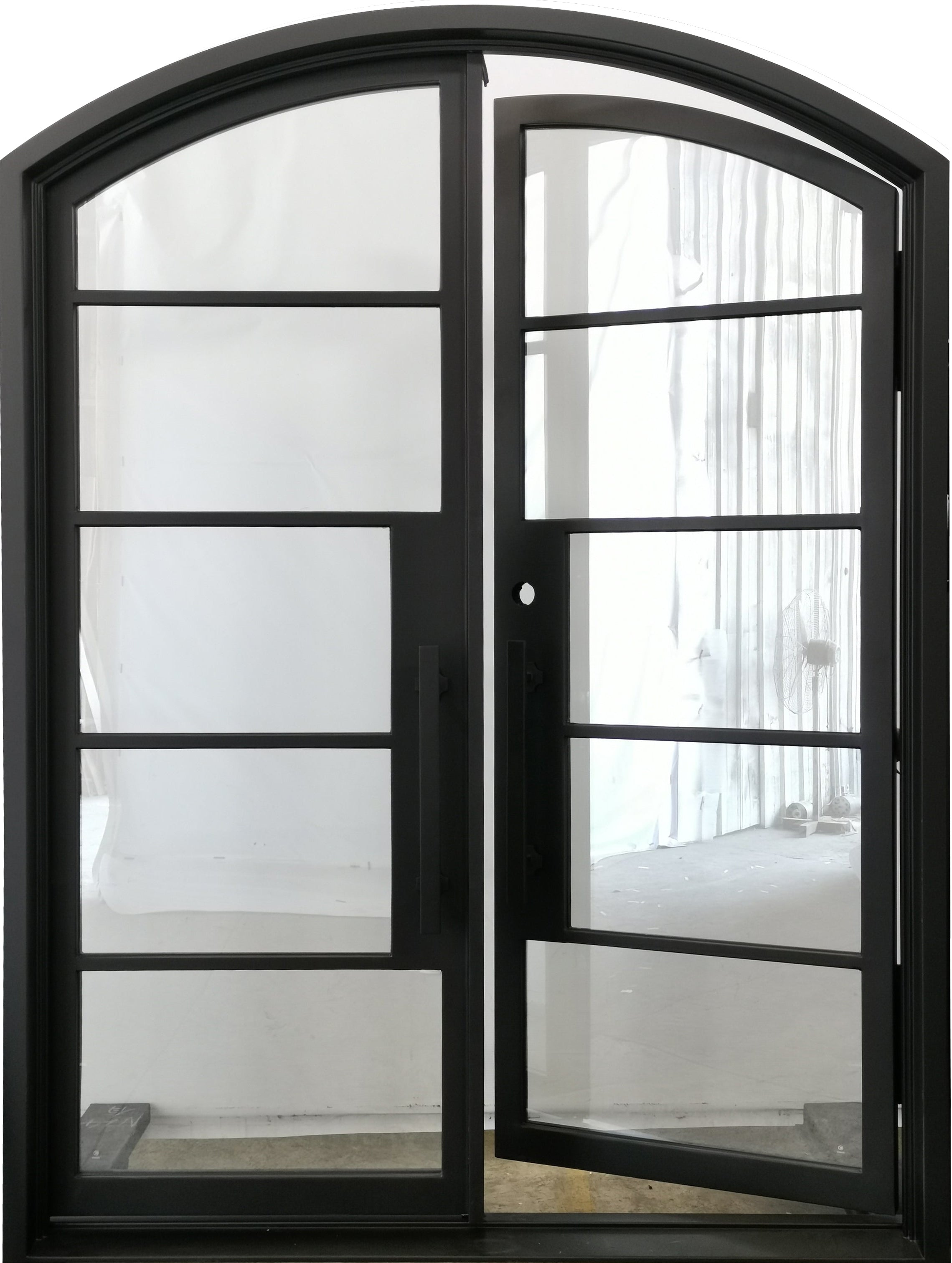 Travis Model Double Front Entry Iron Door With Tempered Low E Clear Glass Matt Black Finish - AAWAIZ IMPORTS